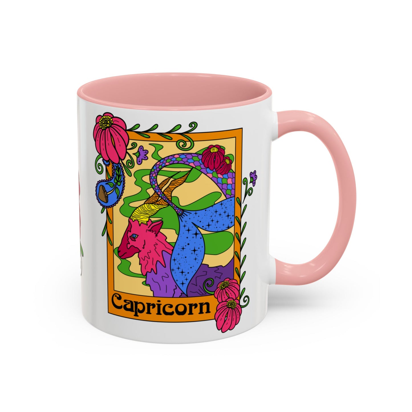 Capricorn star sign mug, Sea goat zodiac astrology coffee cup, Horoscope birthday gift mug, Bold retro colourful Design ceramic mug