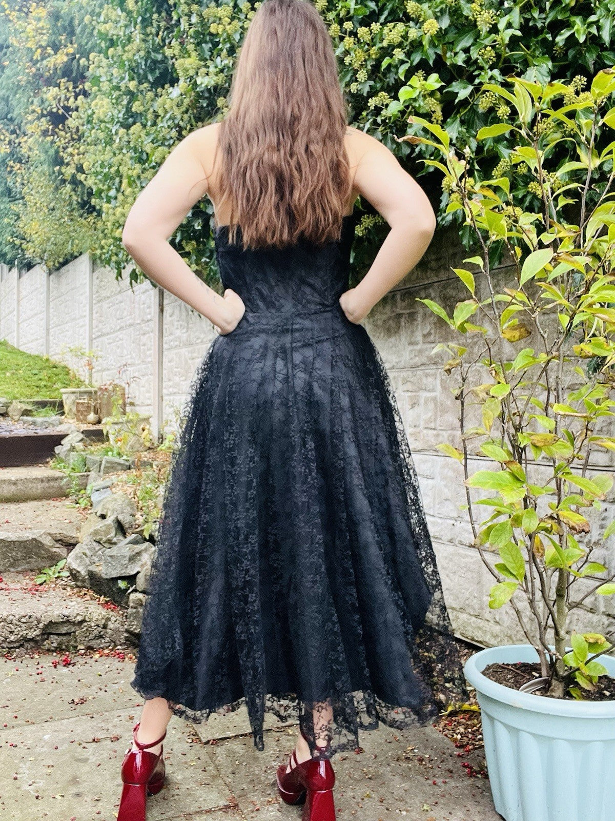 Vintage 1980s Party Dress Black Size 10 Strapless Layered Lace Whimsigoth