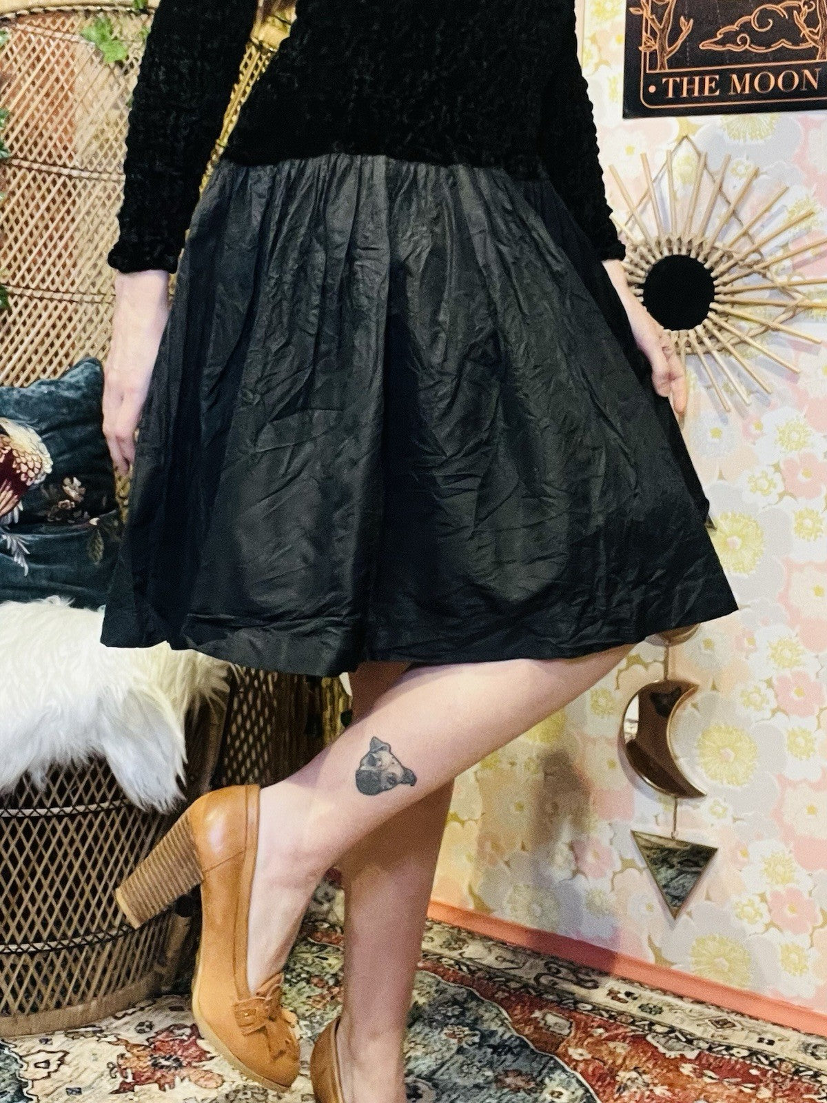 Vintage 80s Party Dress Black Size 10 Long Sleeves High Neck Velvet Retro 1980s