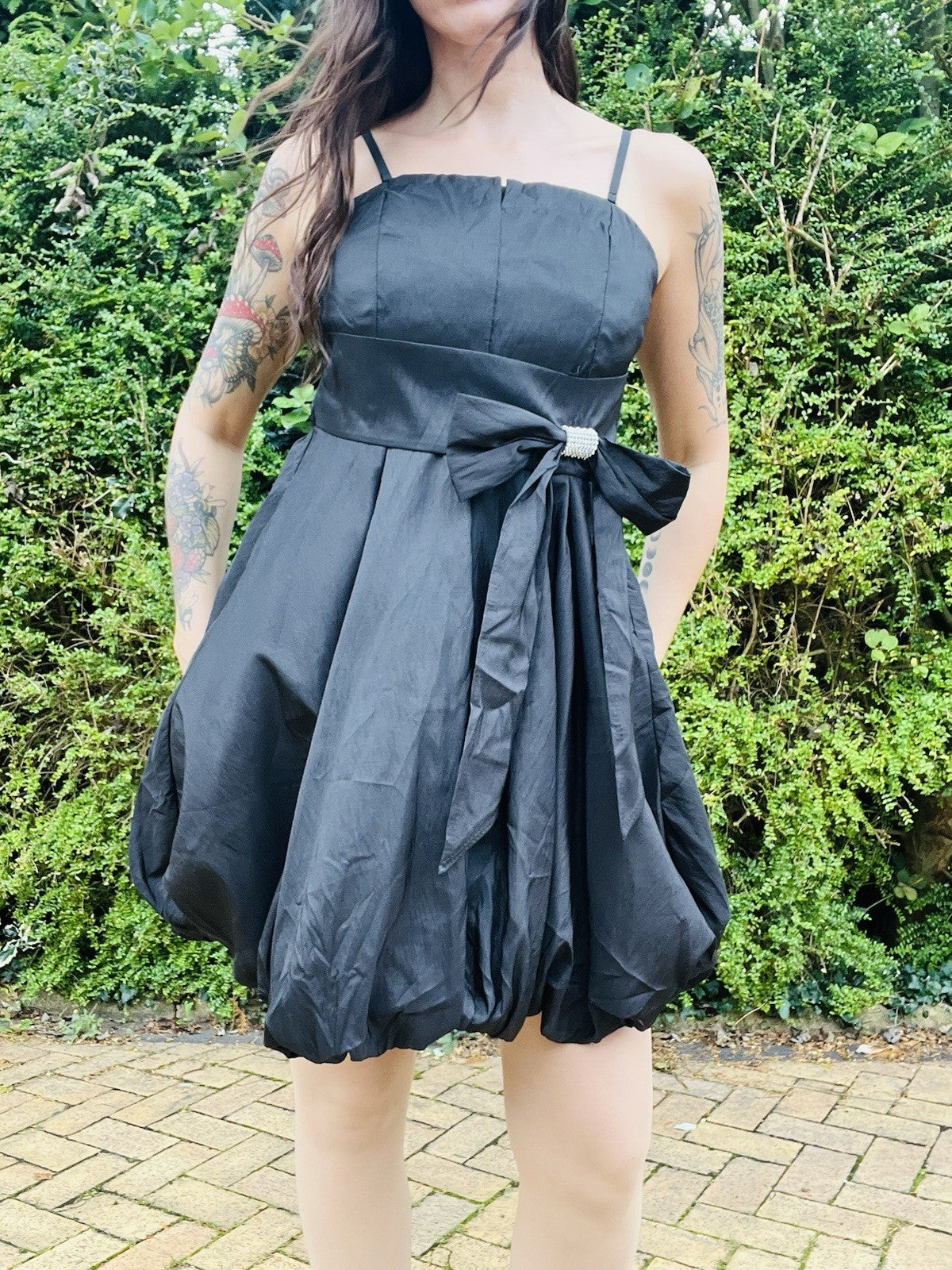 Vintage Y2K Puffball Dress, Strappy Little Black Dress With Puff Ball Skirt 10