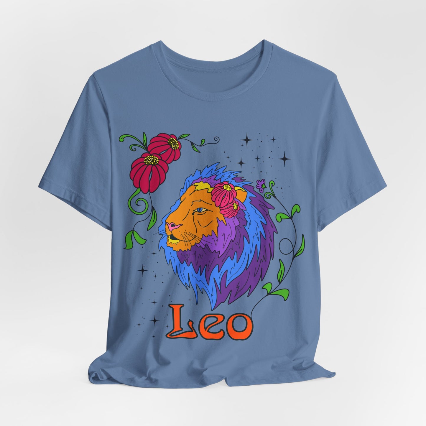 Leo star sign T-Shirt, Lion zodiac astrology top, Horoscope birthday gift Tee, Bold retro colourful Design tshirt