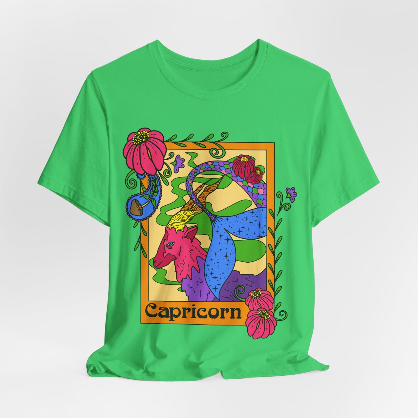 Capricorn star sign T-Shirt, Sea goat zodiac astrology top, Horoscope birthday gift Tee, Bold retro colourful Design tshirt