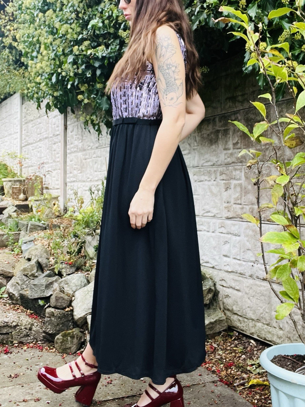 Vintage 1980s Party Dress Black Size 16-18 Shimmery Sparkly Long Cocktail Dress