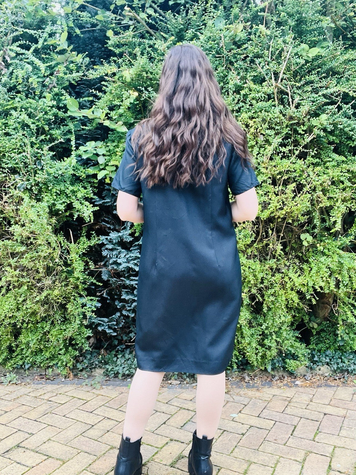 Vintage 1980s Shirt Dress, Pure Silk With Gold Buttons By Talbots, Black 14-16