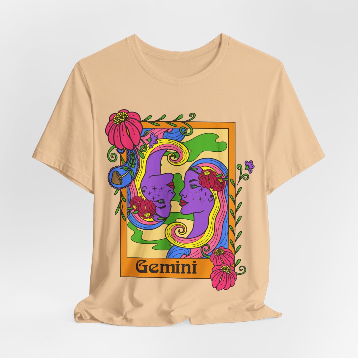Gemini star sign T-Shirt, Twins zodiac astrology top, Horoscope birthday gift Tee, Bold retro colourful Design tshirt