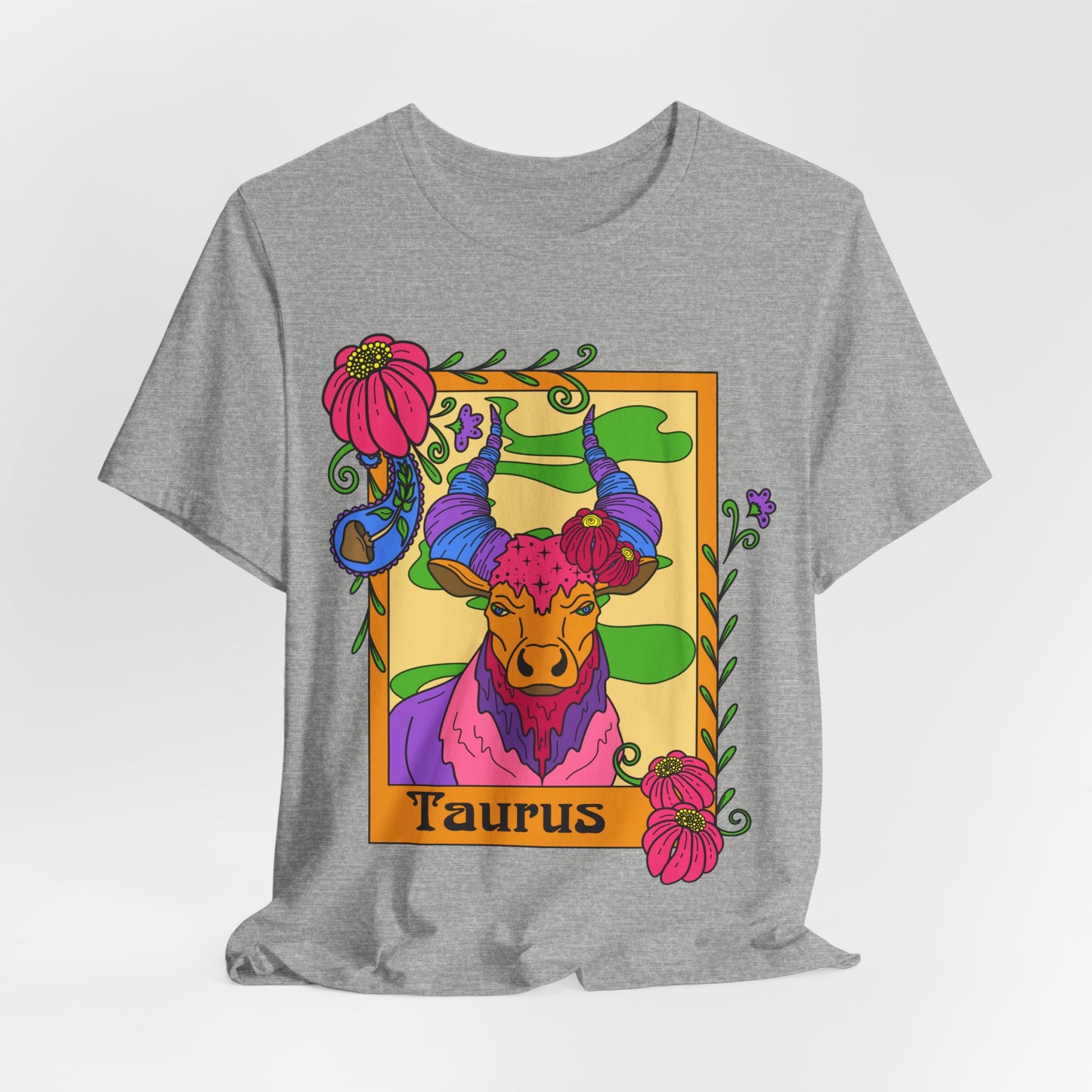 Taurus star sign T-Shirt, Bull zodiac astrology top, Horoscope birthday gift Tee, Bold retro colourful Design tshirt