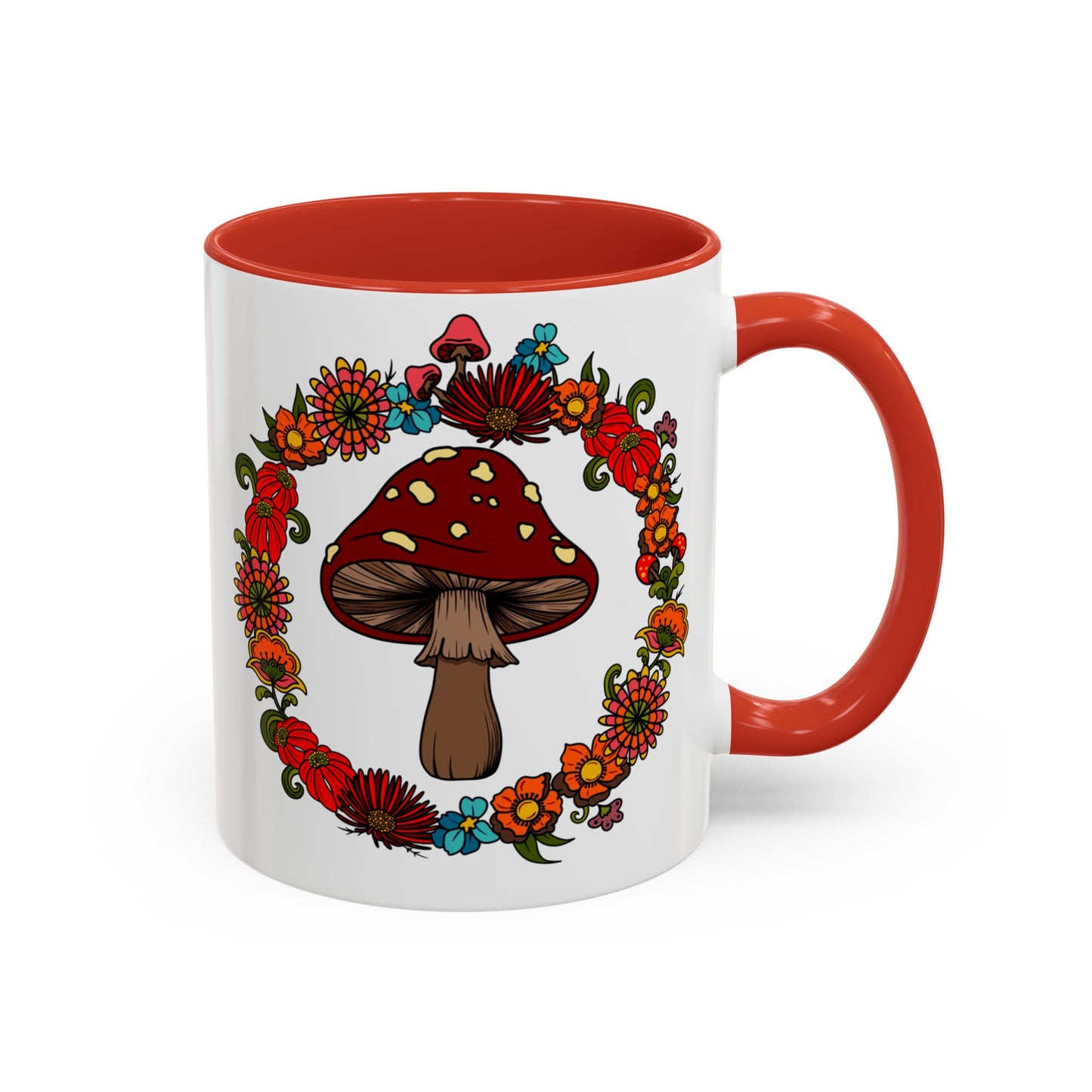 Flower and mushroom mug, Retro Floral 60s 70s tea and coffee cup, Colourful hippie flower power ceramic mug