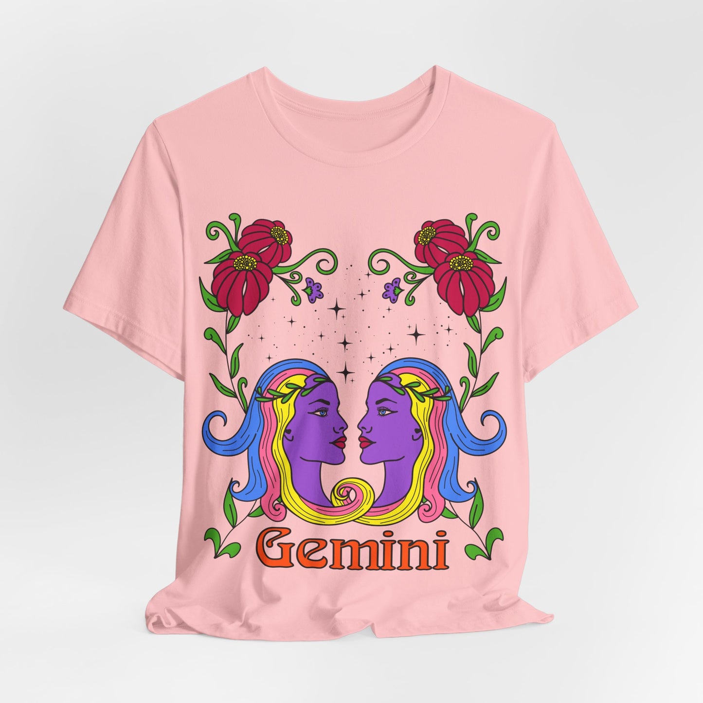 Gemini star sign T-Shirt, Twins zodiac astrology top, Horoscope birthday gift Tee, Bold retro colourful Design tshirt