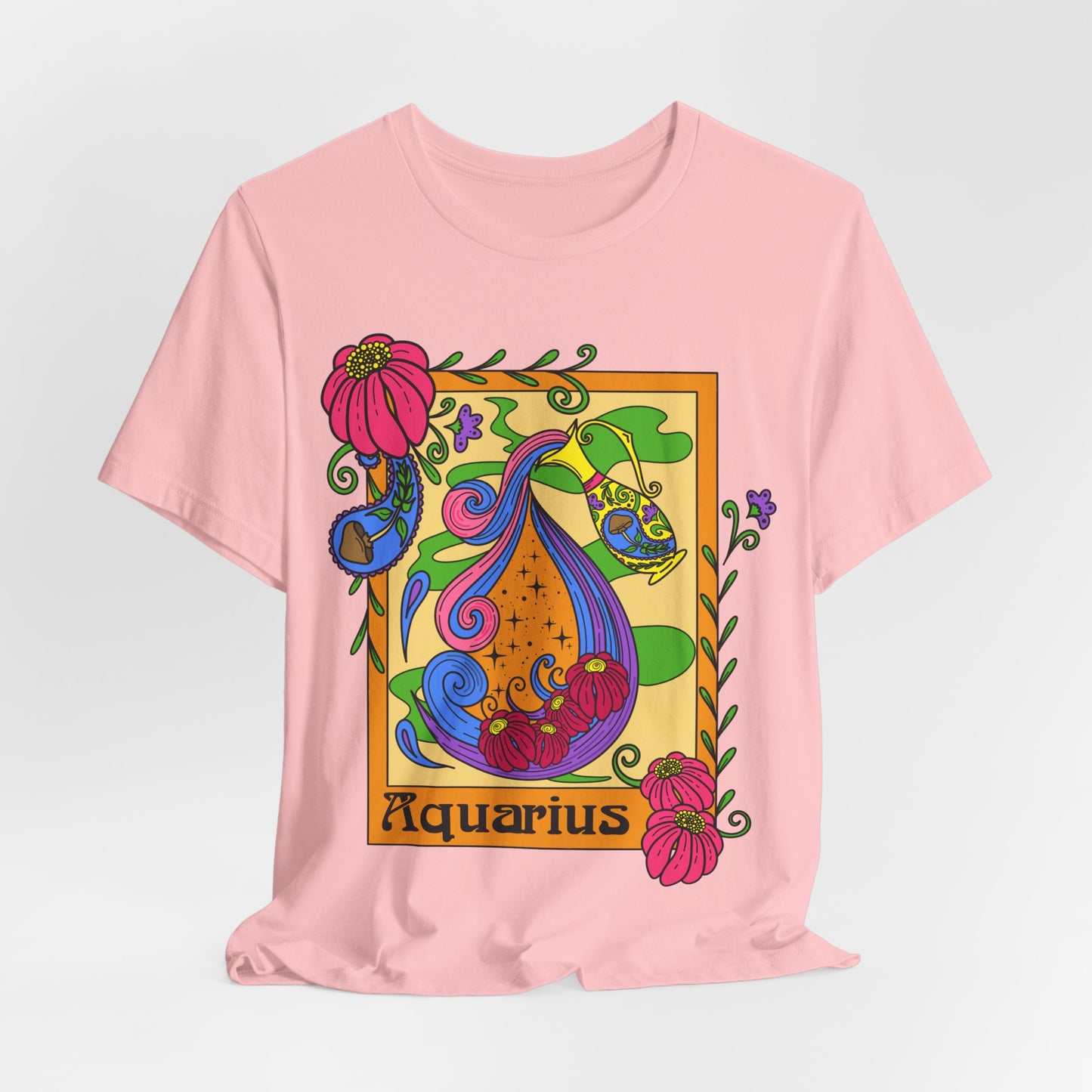 Aquarius star sign T-Shirt, water pale zodiac astrology top, Horoscope birthday gift Tee, Bold retro colourful Design tshirt