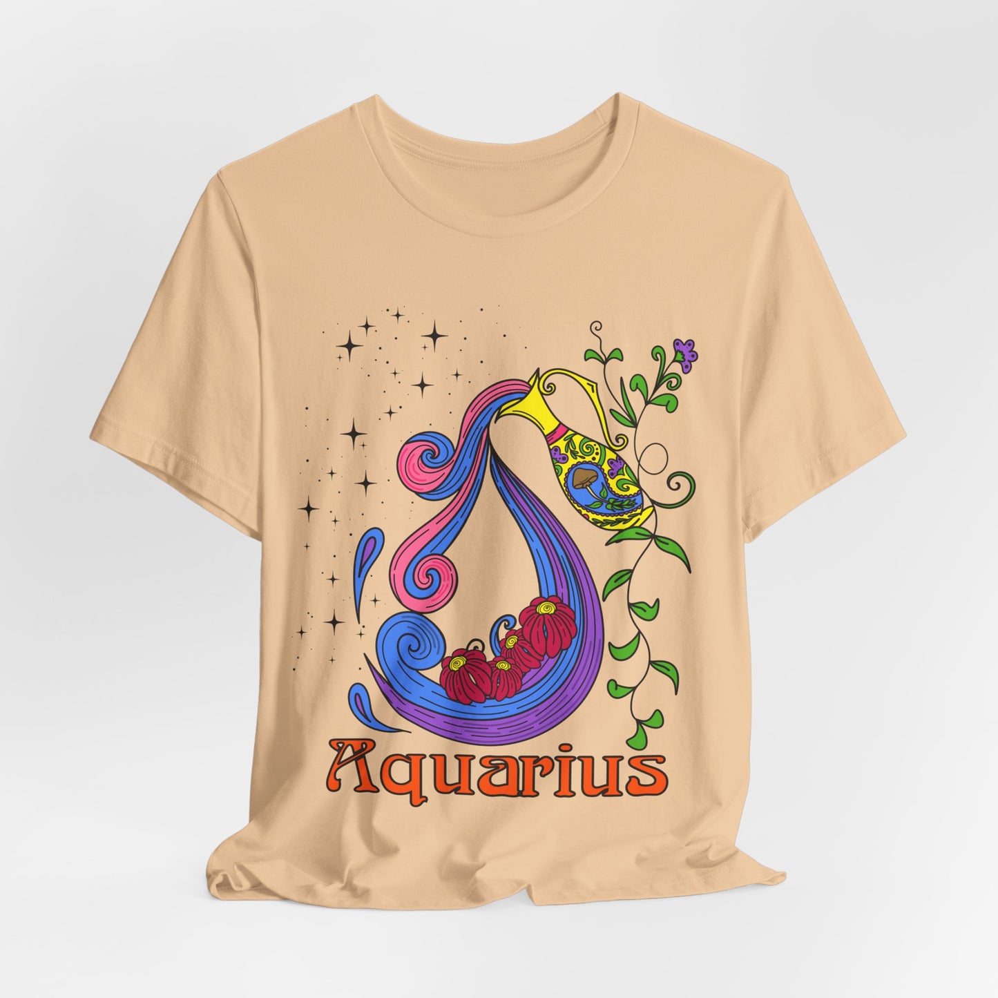 Aquarius star sign T-Shirt, water pale zodiac astrology top, Horoscope birthday gift Tee, Bold retro colourful Design tshirt