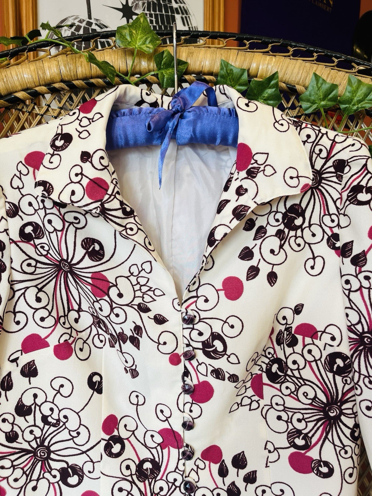 Vintage 1960s Blazer Retro Psychedelic 60s Cropped Sleeve Jacket Size 12