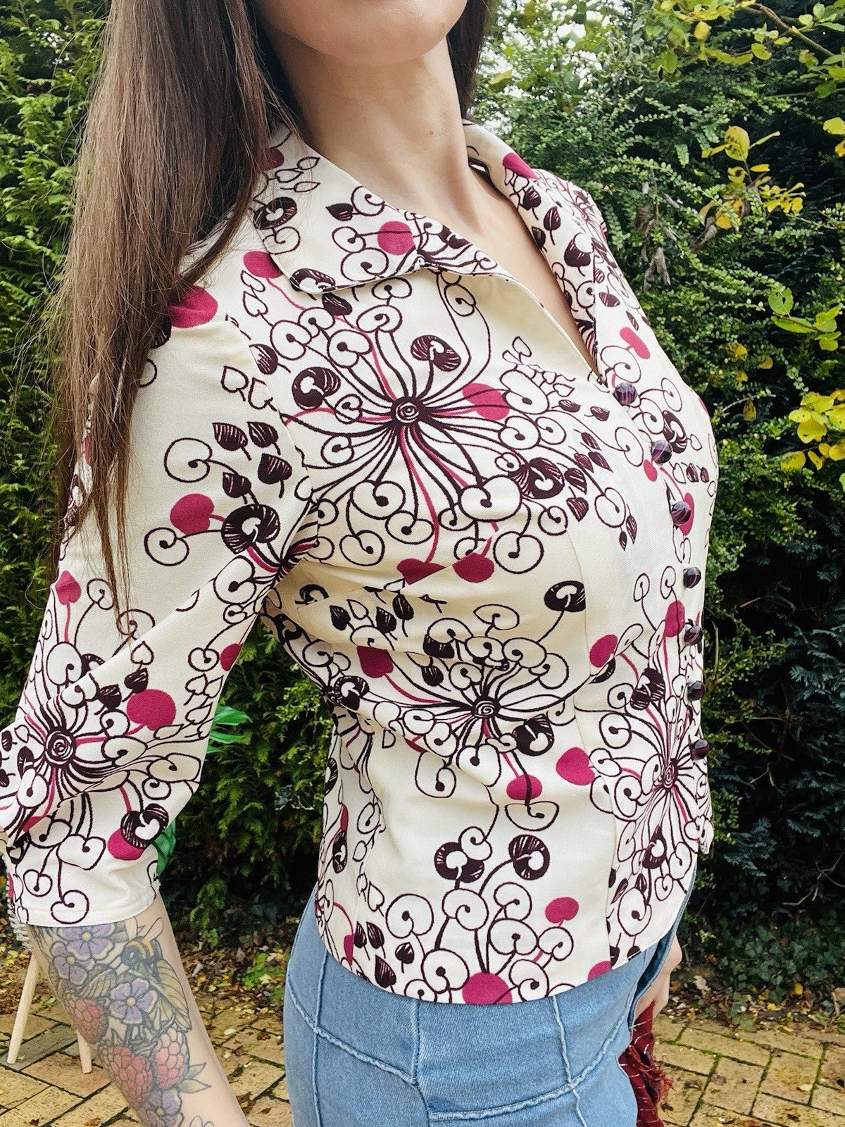 Vintage 1960s Blazer Retro Psychedelic 60s Cropped Sleeve Jacket Size 12