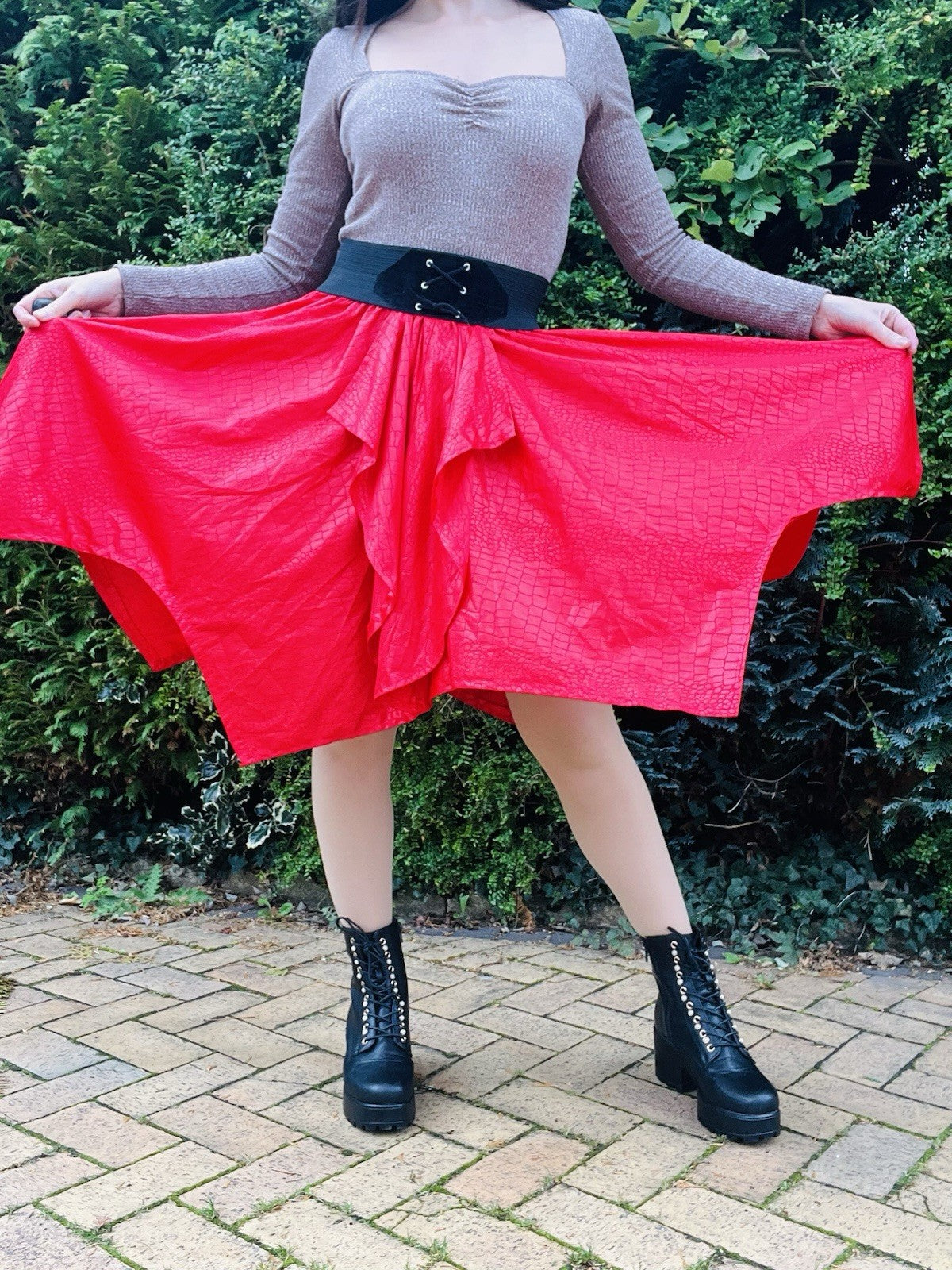 Vintage 80s Party Skirt Asymmetric Hem Elasticated Waist, Fun Layered Croc 10-12