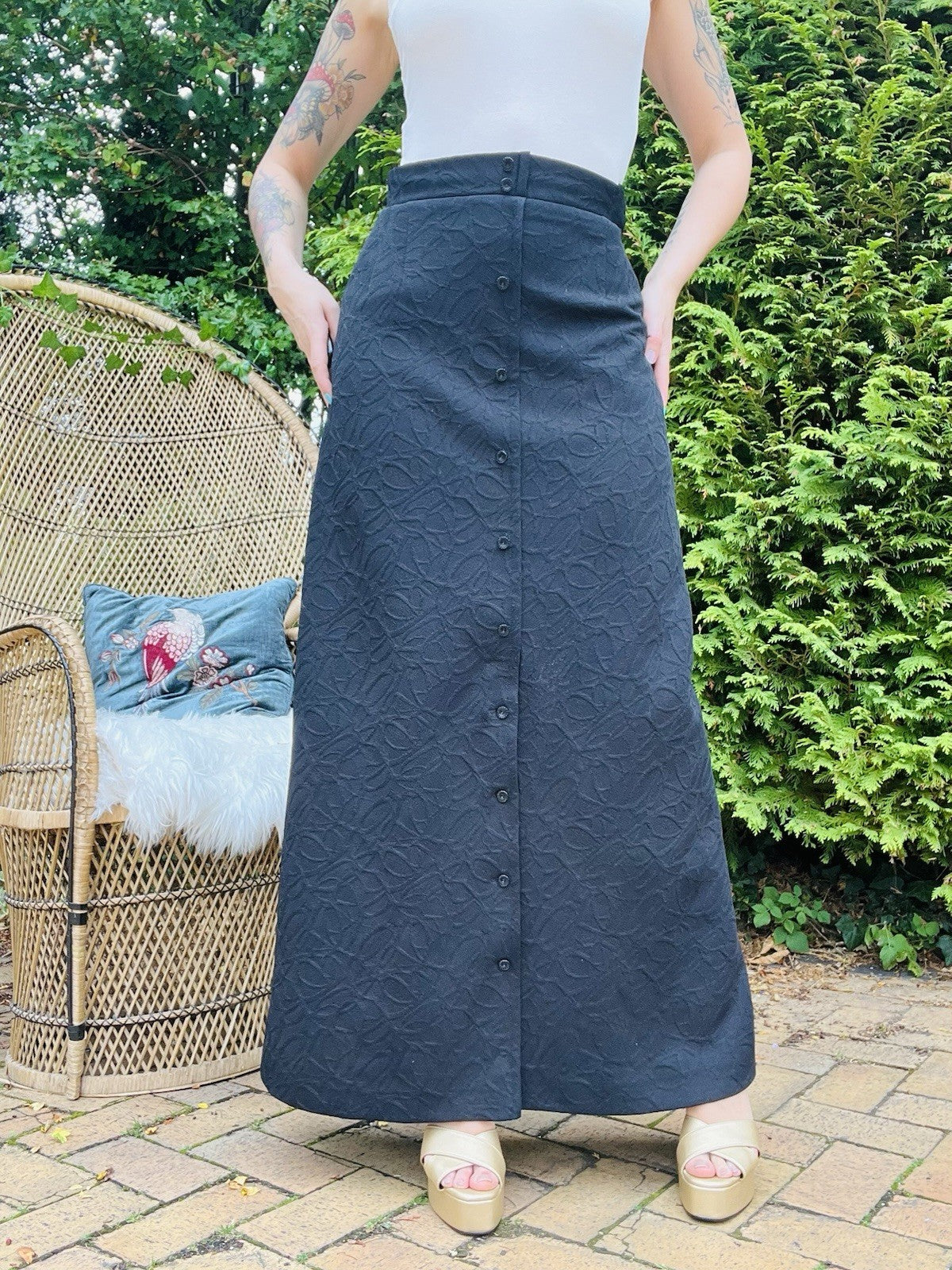 Vintage 1960s Long Skirt High Waist Button Front Smart Office Work Maxi Skirt 10