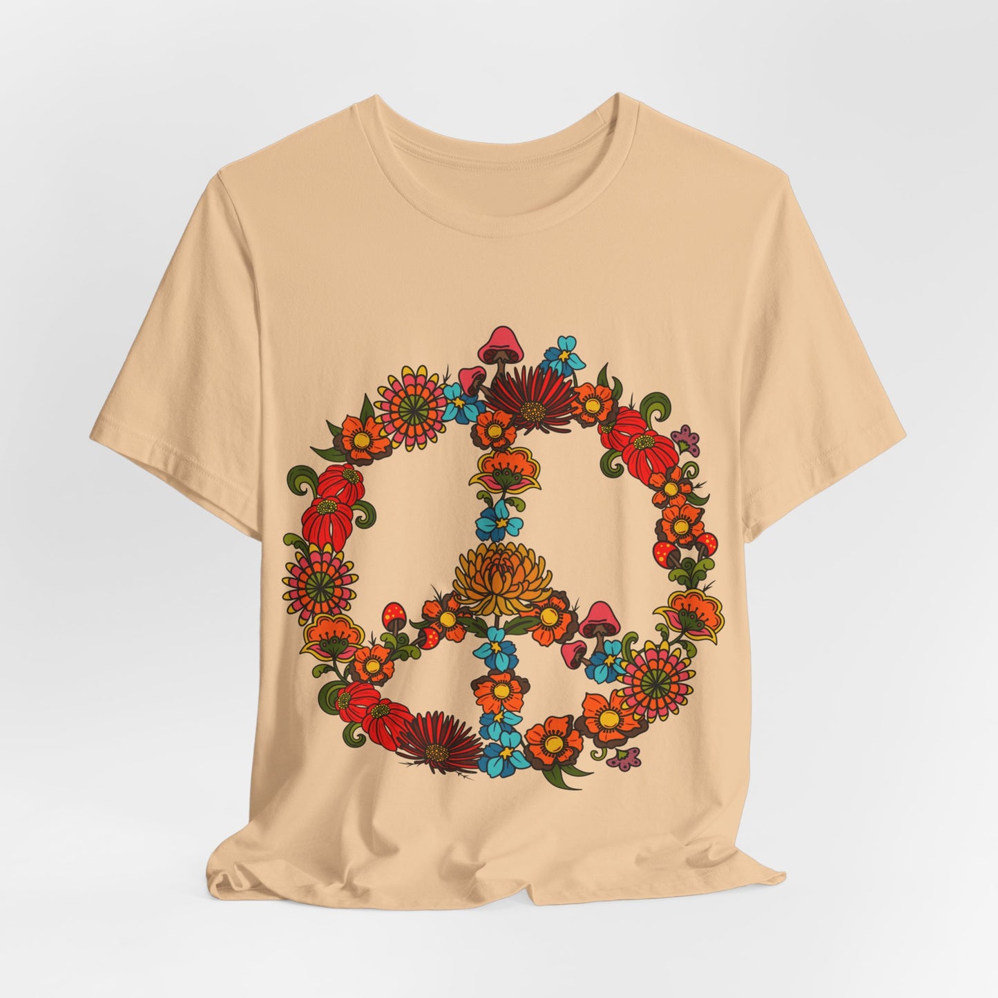 Hippie Peace Sign T-shirt, Retro Floral 60s 70s tee, Colourful CND flower power top