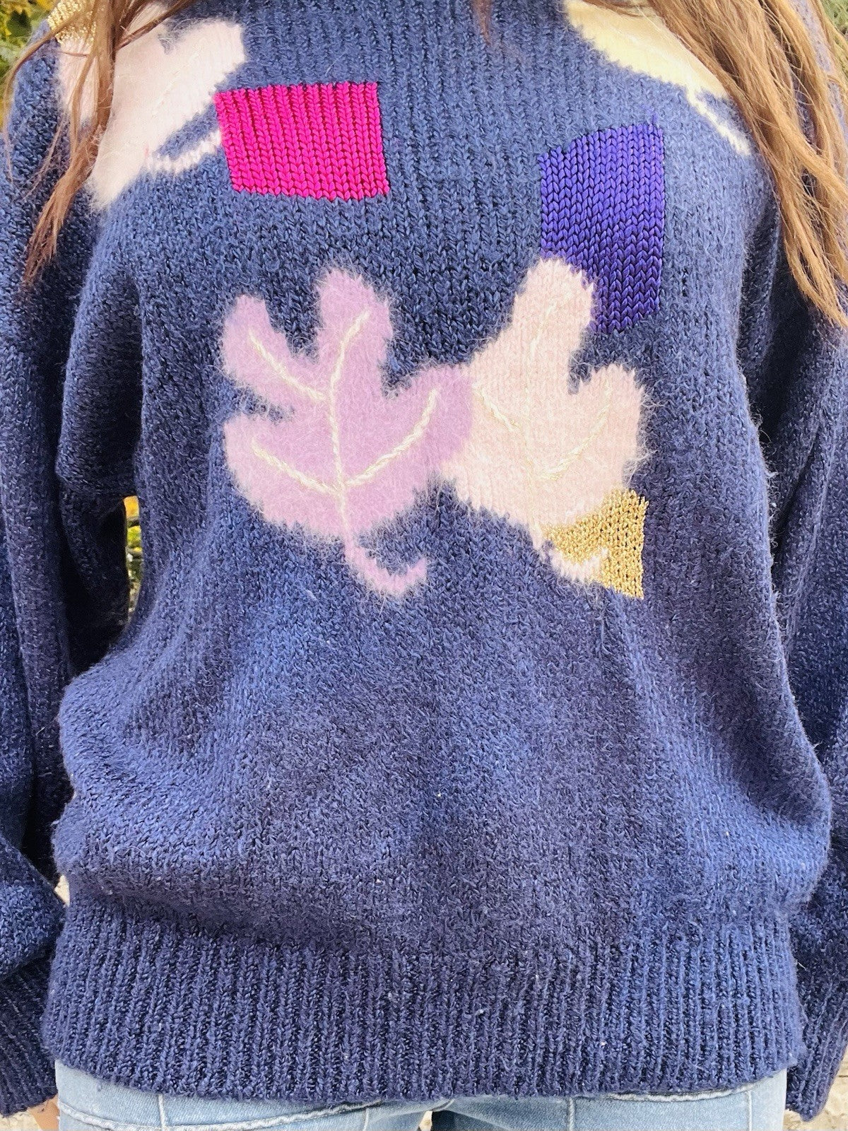 Vintage 1980s Jumper By Golden Gate Funky Retro Pattern Knit Sweater Blue Size L