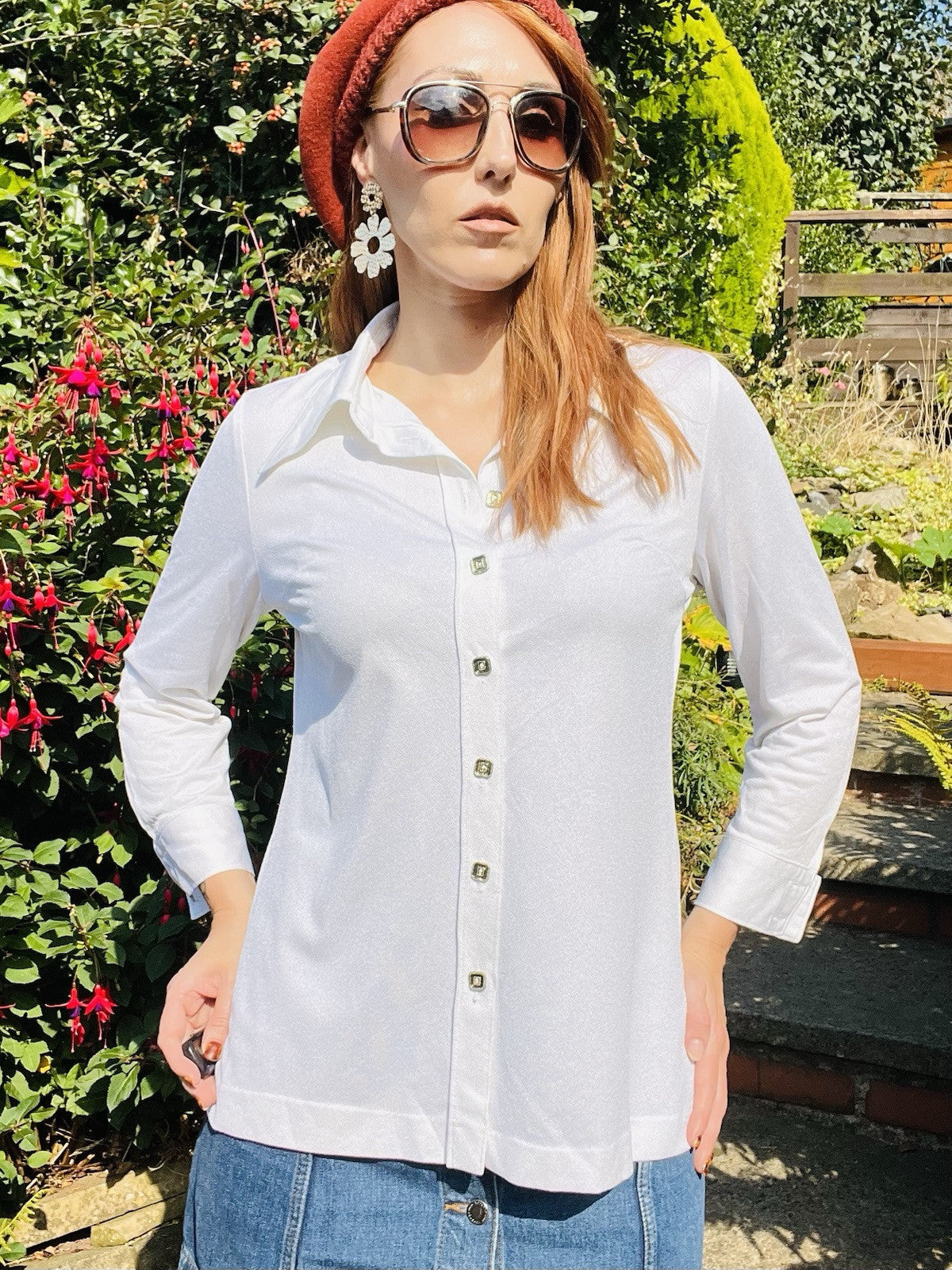 Vintage 1980s Shirt Long Sleeve Blouse With Square Buttons For Office Work 14