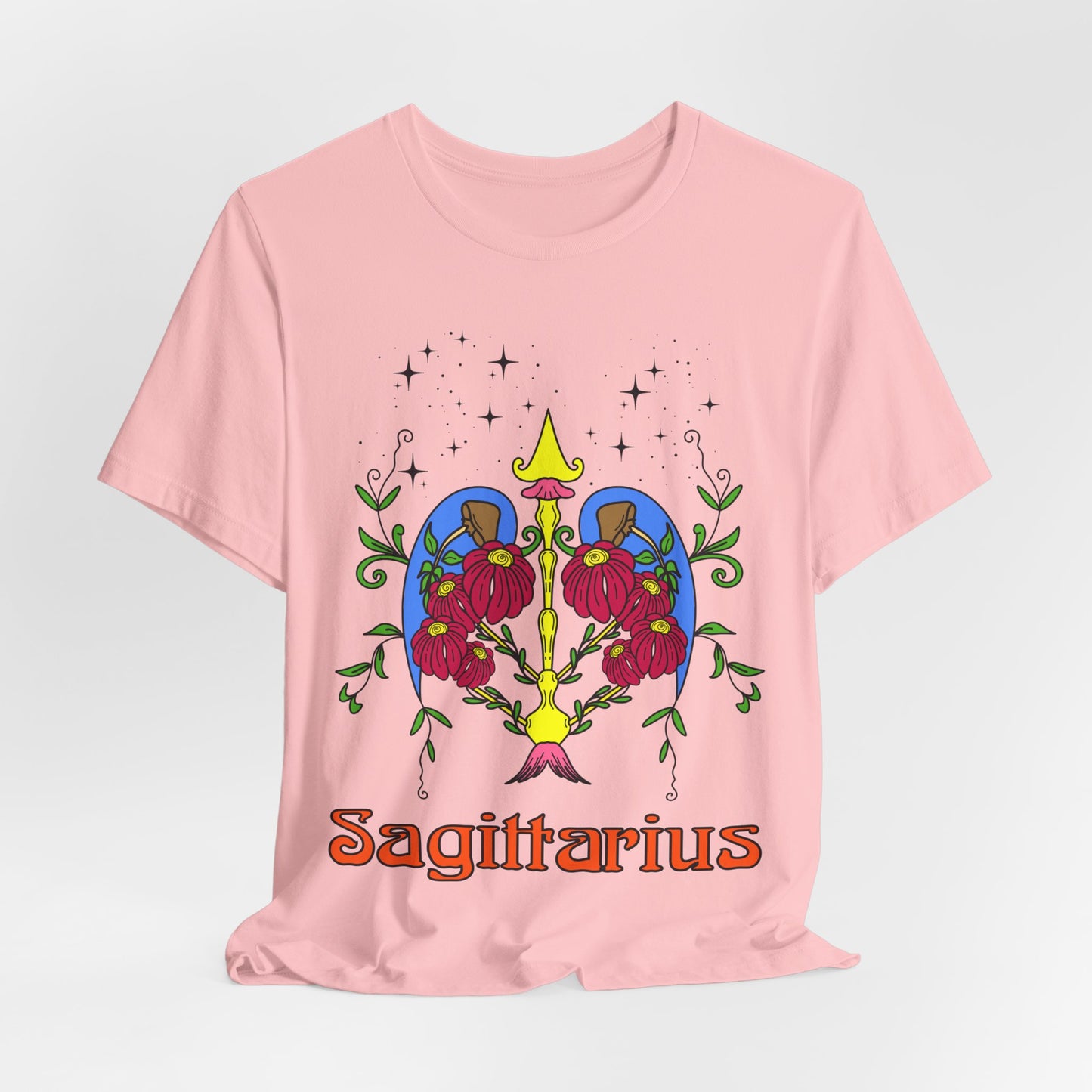 Sagittarius star sign T-Shirt, Bow and arrow zodiac astrology top, Horoscope birthday gift Tee, Bold retro colourful Design tshirt