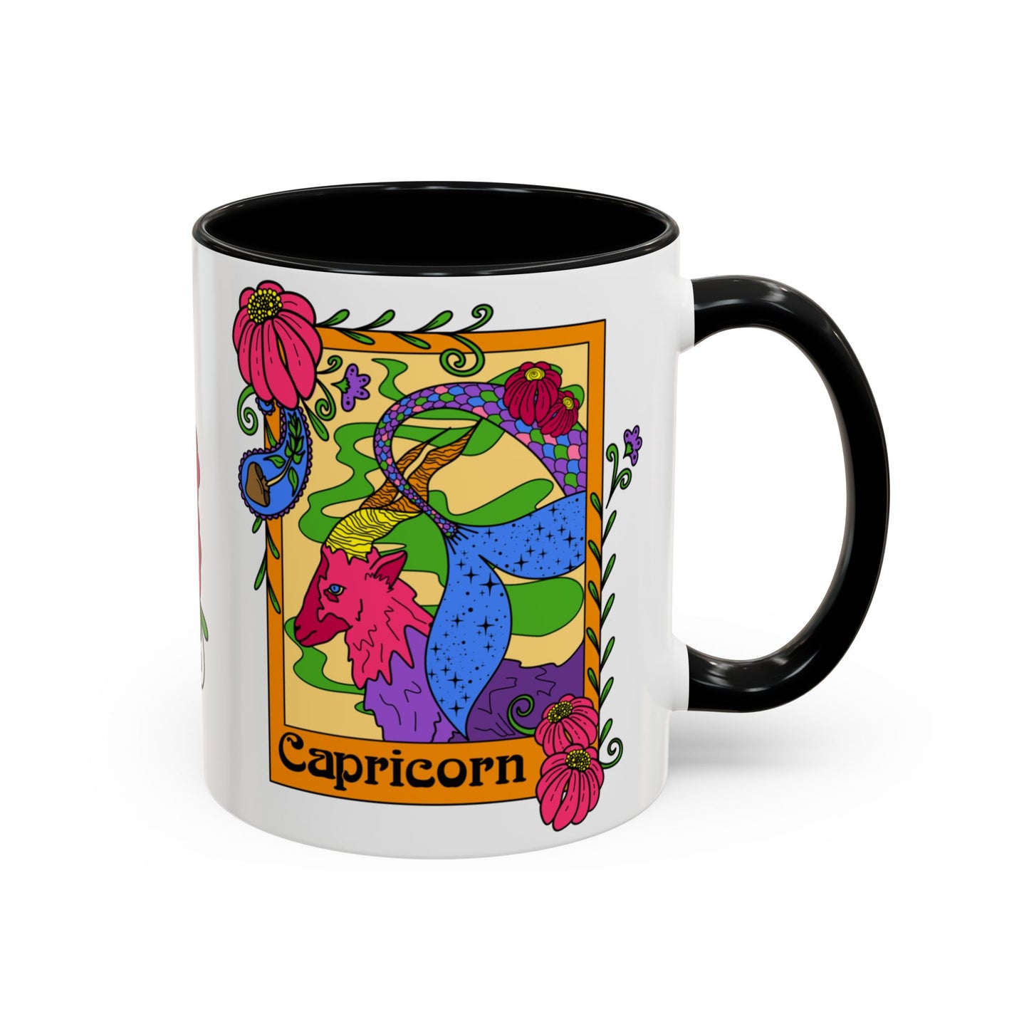 Capricorn star sign mug, Sea goat zodiac astrology coffee cup, Horoscope birthday gift mug, Bold retro colourful Design ceramic mug