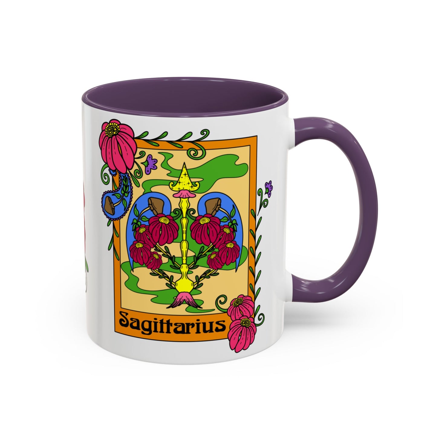 Sagittarius star sign mug, Bow and arrow zodiac astrology coffee cup, Horoscope birthday gift mug, Bold retro colourful Design ceramic mug