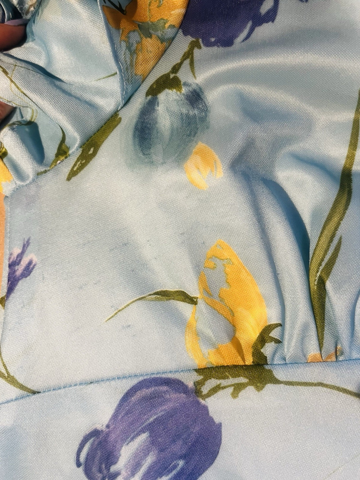 Vintage 1970s Maxi Dress Frilly Layered Sleeve Long Summer Floral Dress Blue 14