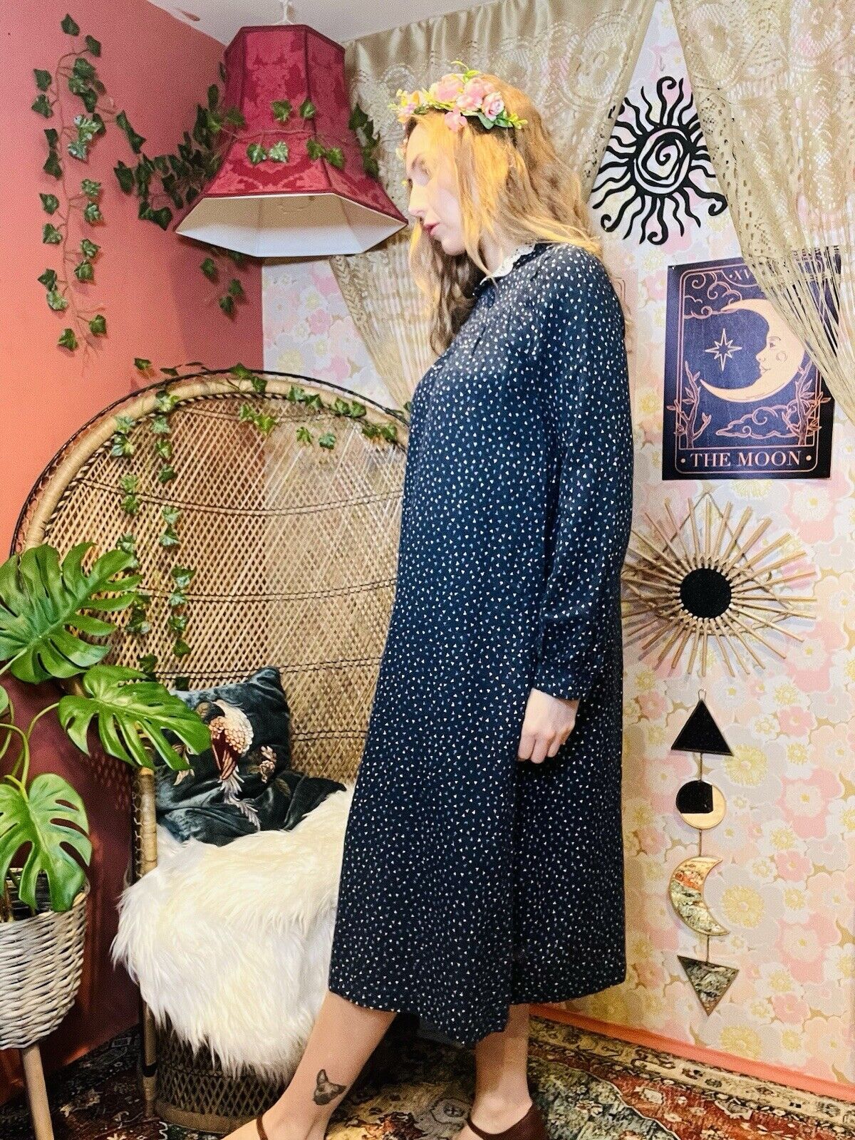 Vintage 1970s Midi Dress By Betty Barclay With Long Sleeves And Lace Collar 8