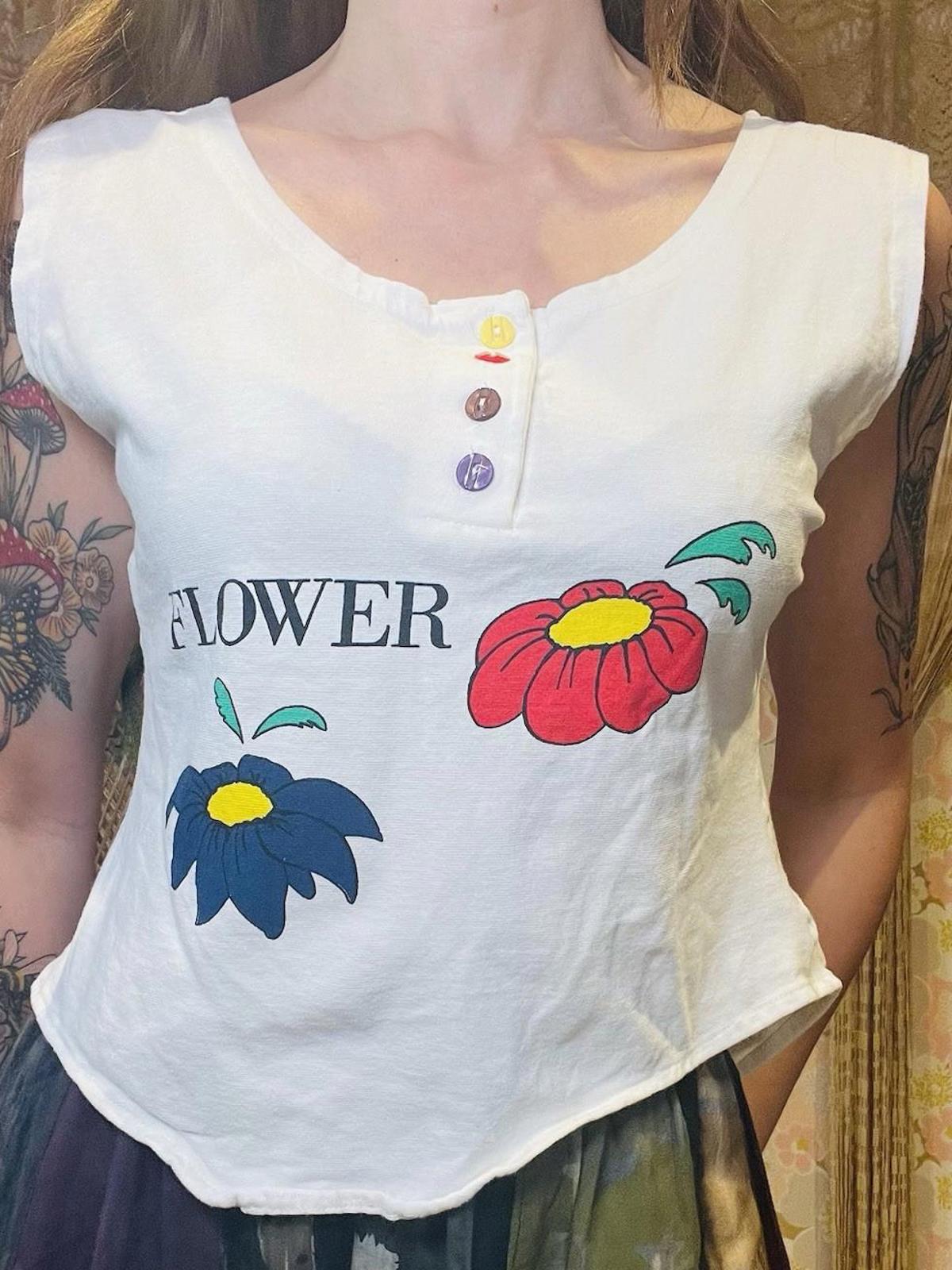 Vintage 1980s Vest Top Tank Top Retro Summer Cotton Sleeveless T-shirt 12