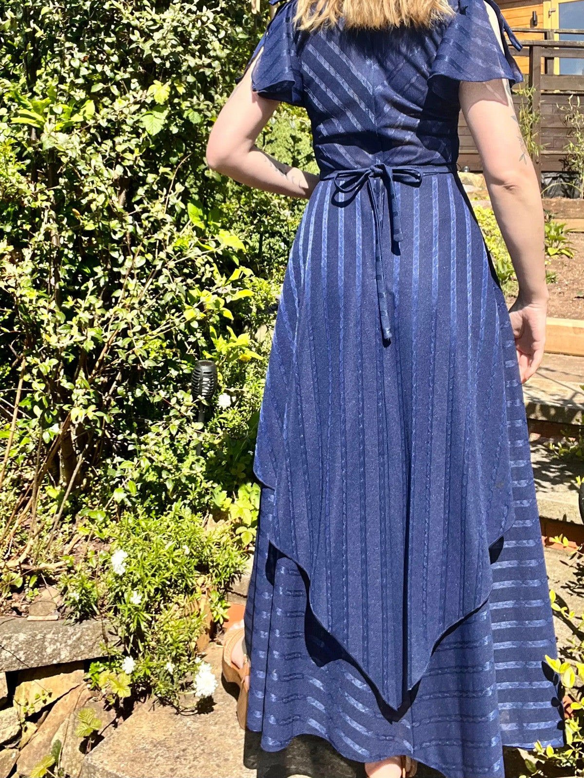 1980s evening dress Blue size 8 S True vintage long maxi layered whimsigoth