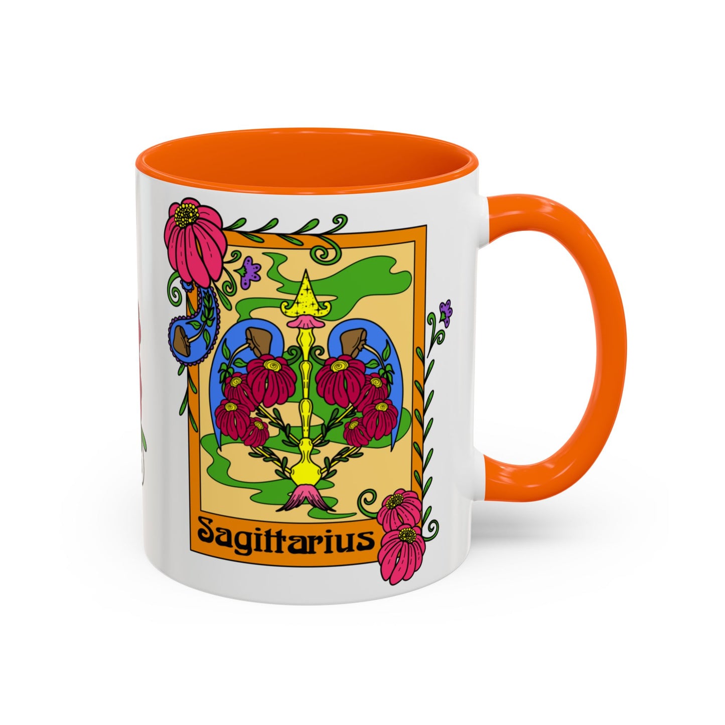 Sagittarius star sign mug, Bow and arrow zodiac astrology coffee cup, Horoscope birthday gift mug, Bold retro colourful Design ceramic mug