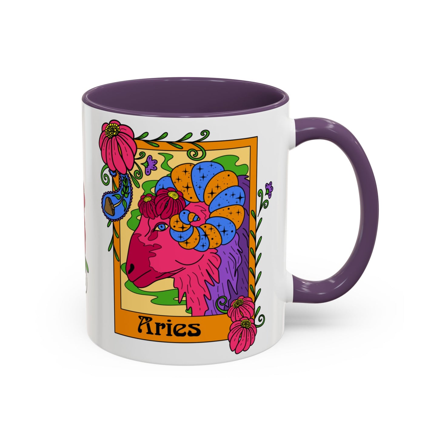 Aries star sign mug, Ram zodiac astrology coffee cup, Horoscope birthday gift mug, Bold retro colourful Design ceramic mug