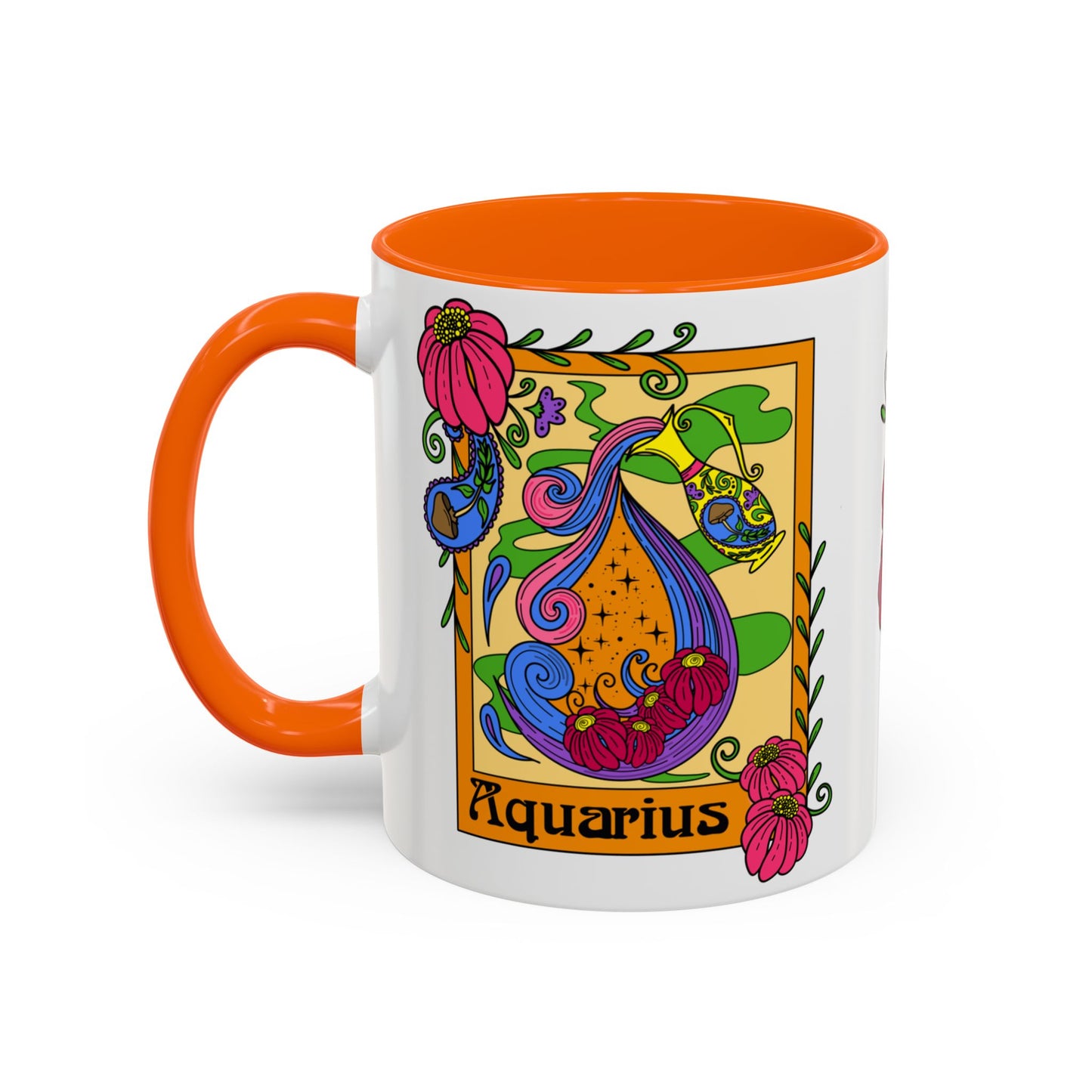 Aquarius star sign mug, water pale zodiac astrology coffee cup, Horoscope birthday gift mug, Bold retro colourful Design ceramic mug