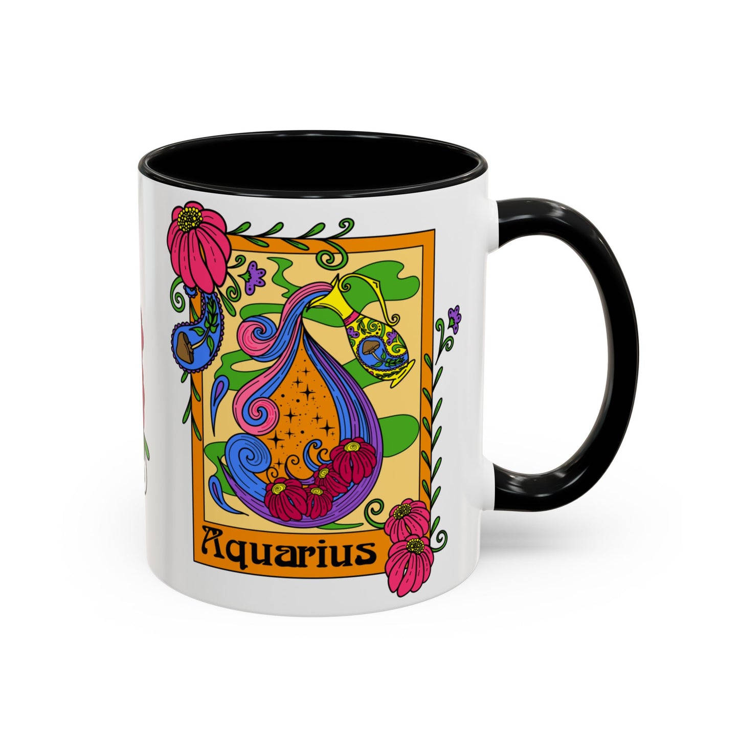 Aquarius star sign mug, water pale zodiac astrology coffee cup, Horoscope birthday gift mug, Bold retro colourful Design ceramic mug