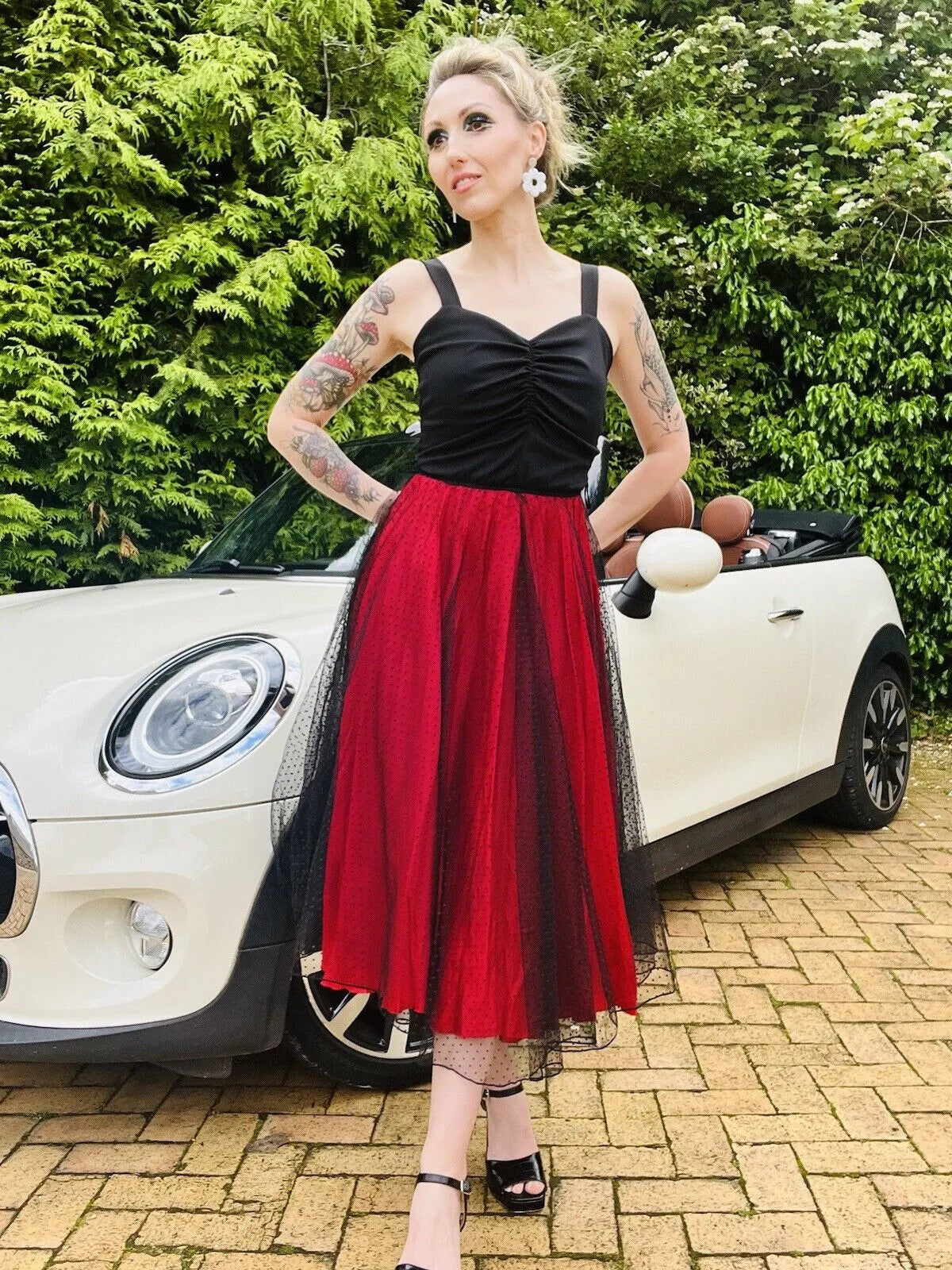 1980s Cocktail Dress Size 8 S True Vintage Black And Red Midi With Lace Overlay