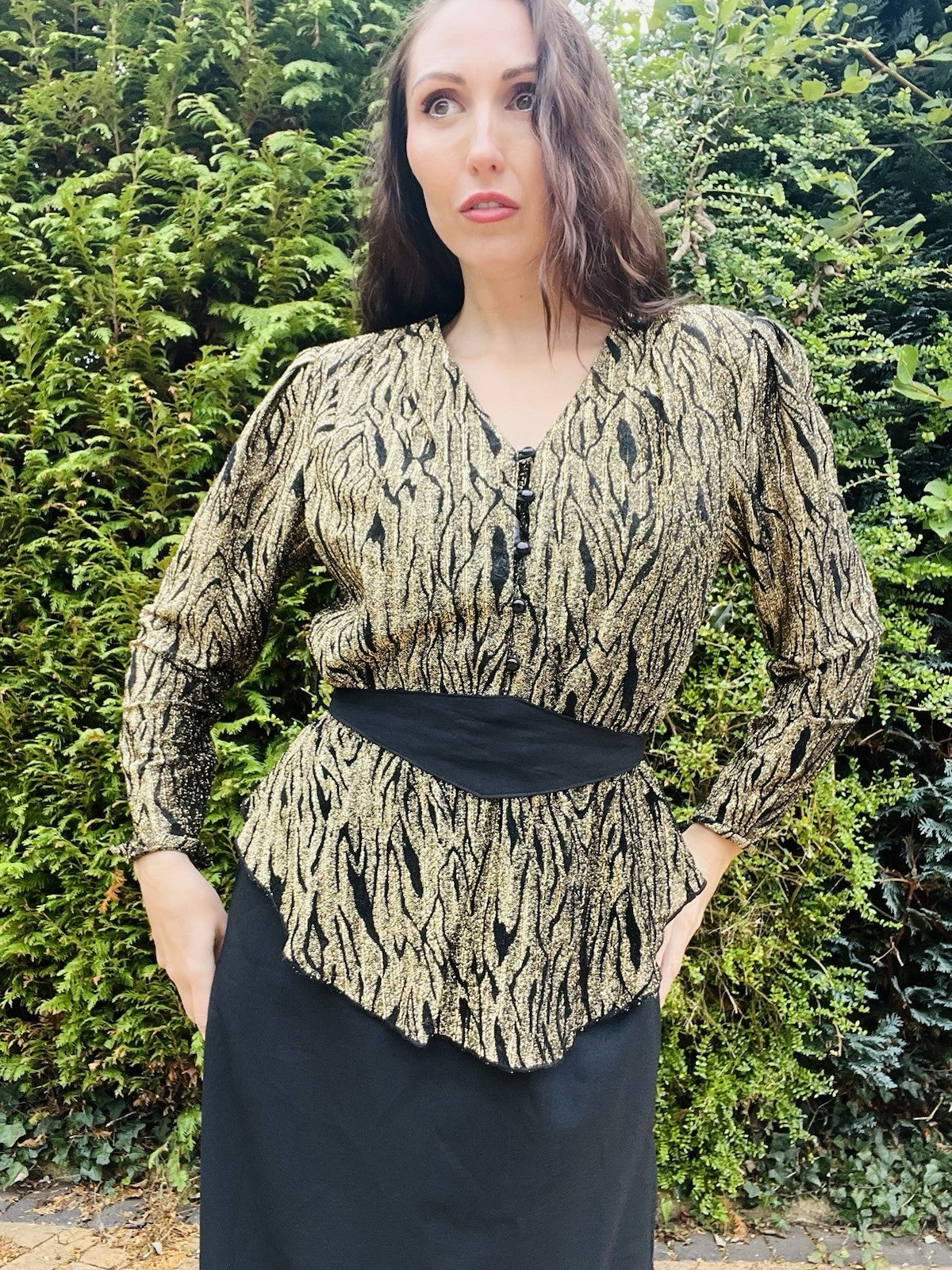 Vintage 1980s Peplum Dress, Retro 80s Belted Waist Sparkly Top By Ricki Renee 14