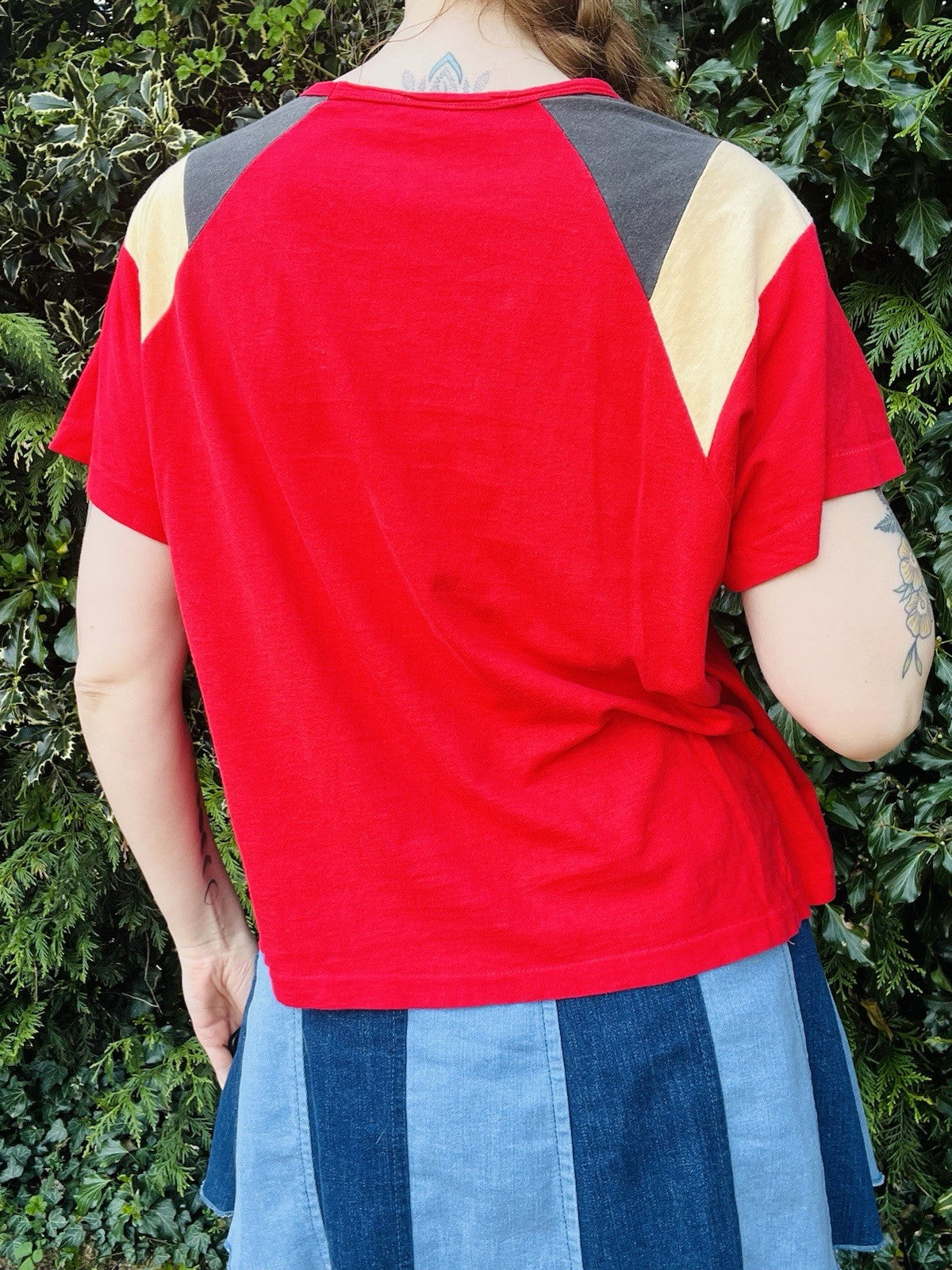 Vintage 80s Cotton T-shirt Block Colour Single Stitch Tee Top Short Sleeve 14-16