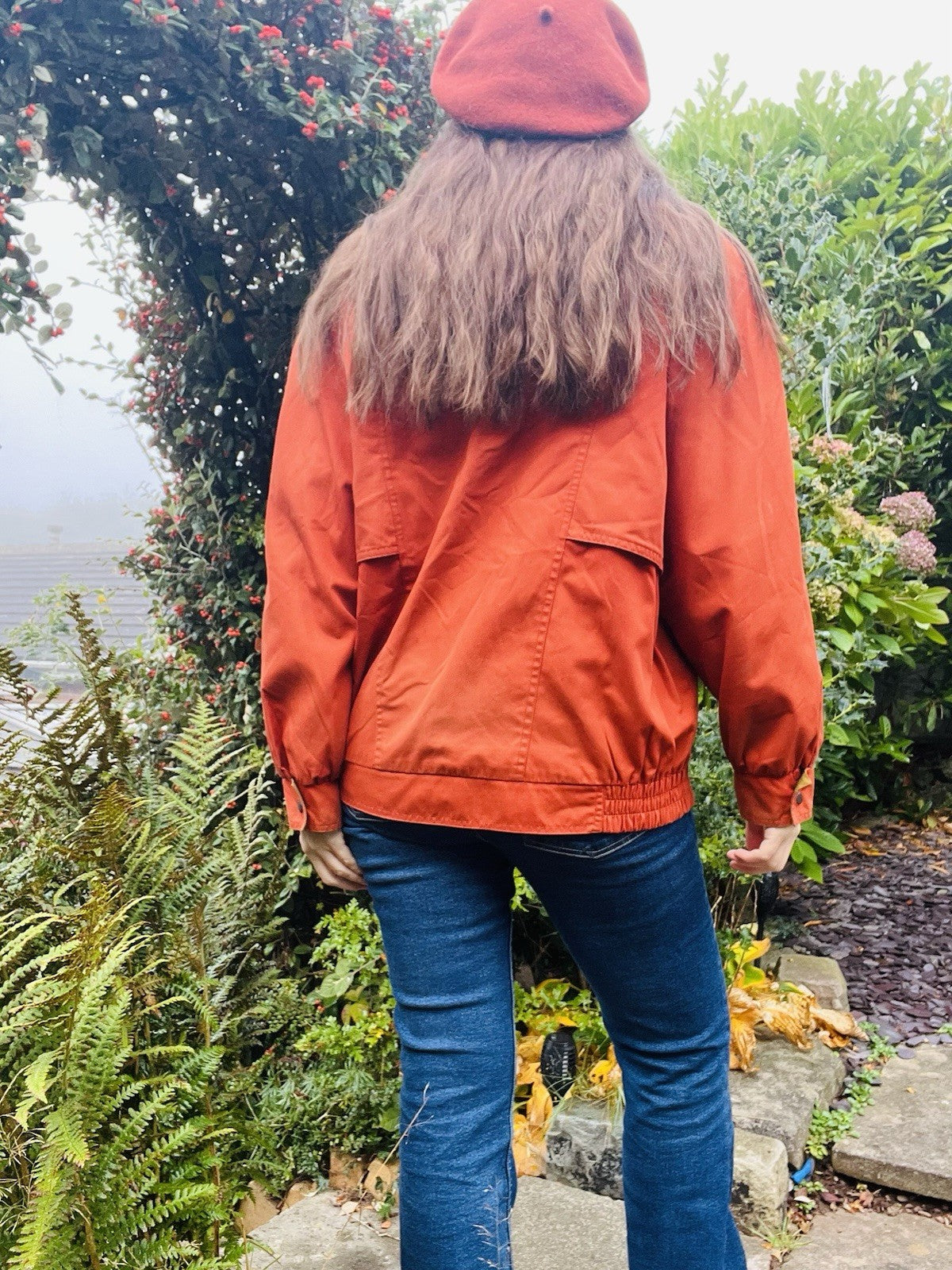 Vintage 70s Retro Jacket By Telemac Bold Orange Coat With Tartan Plaid Lining 14