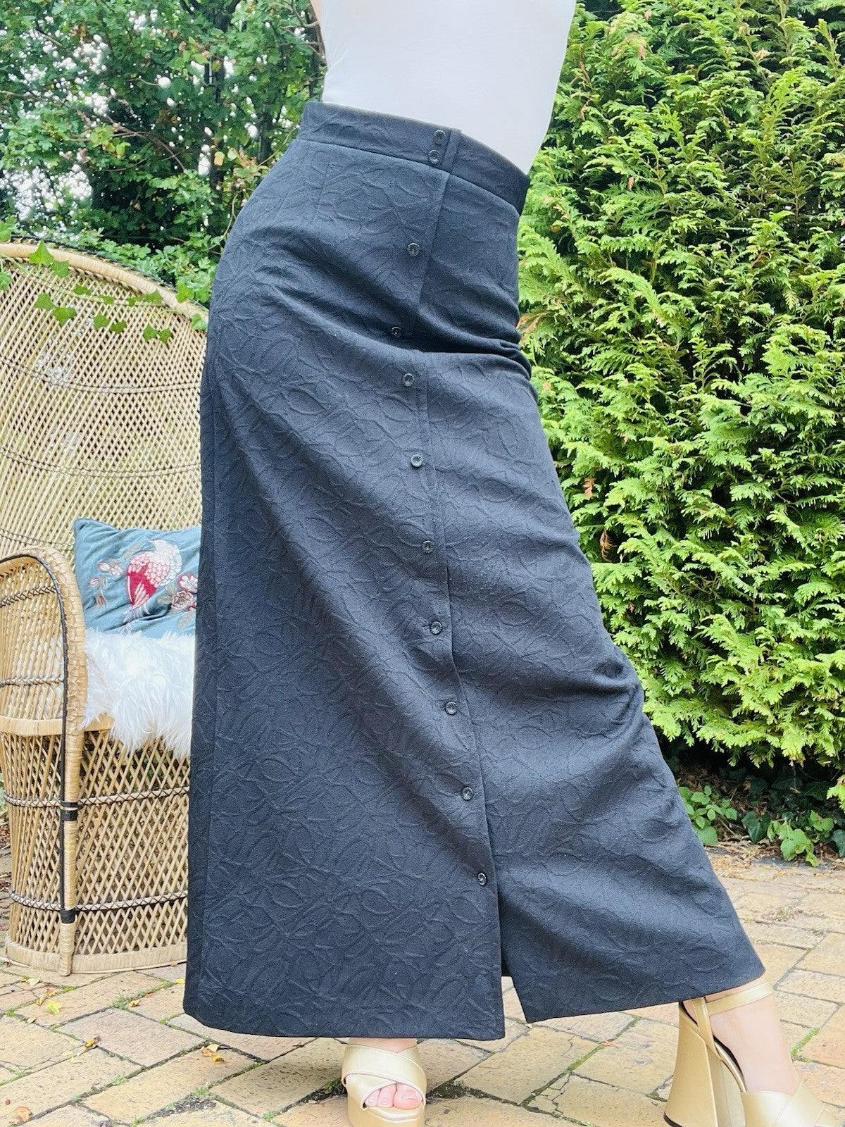 Vintage 1960s Long Skirt High Waist Button Front Smart Office Work Maxi Skirt 10