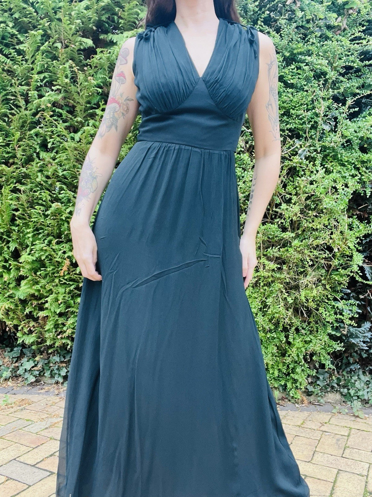 Vintage 1970s Black Dress By Vera Mont, Long Maxi Length, Tie Waist Size 10