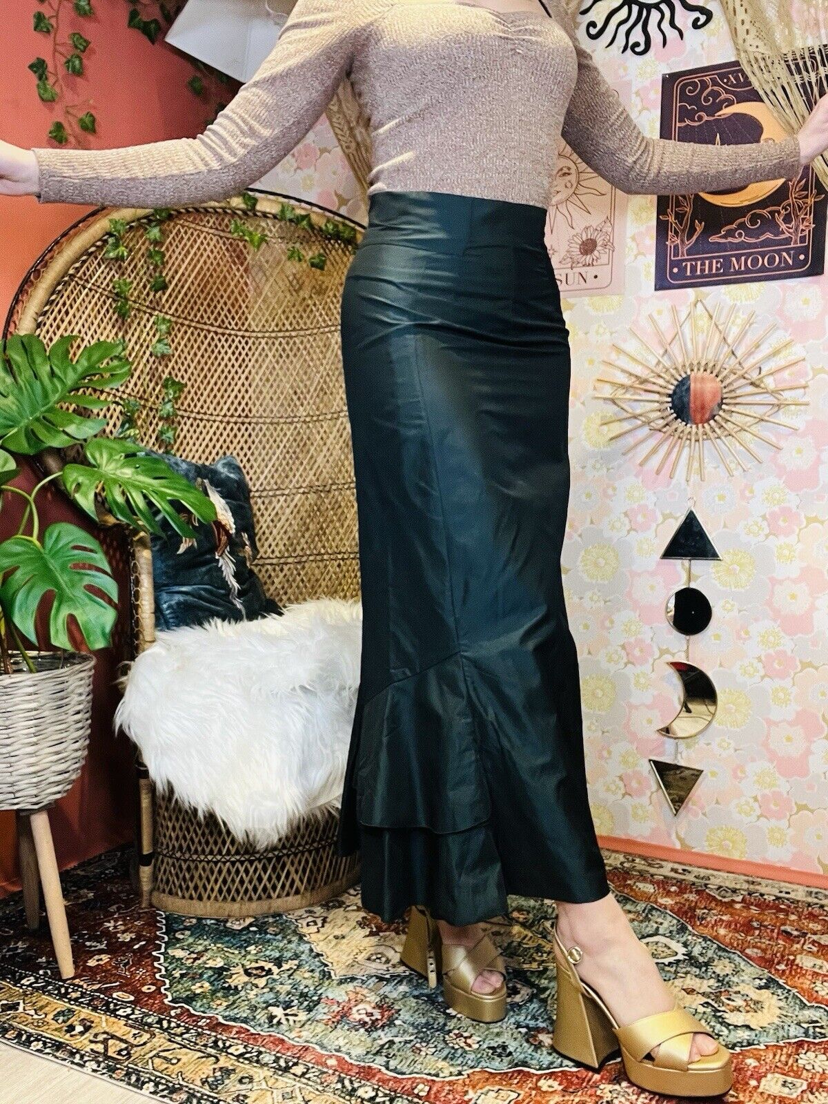 Vintage 1990s Whimsigoth Skirt By Evelyn Brandt Long Frilly Ankle Length Green 8