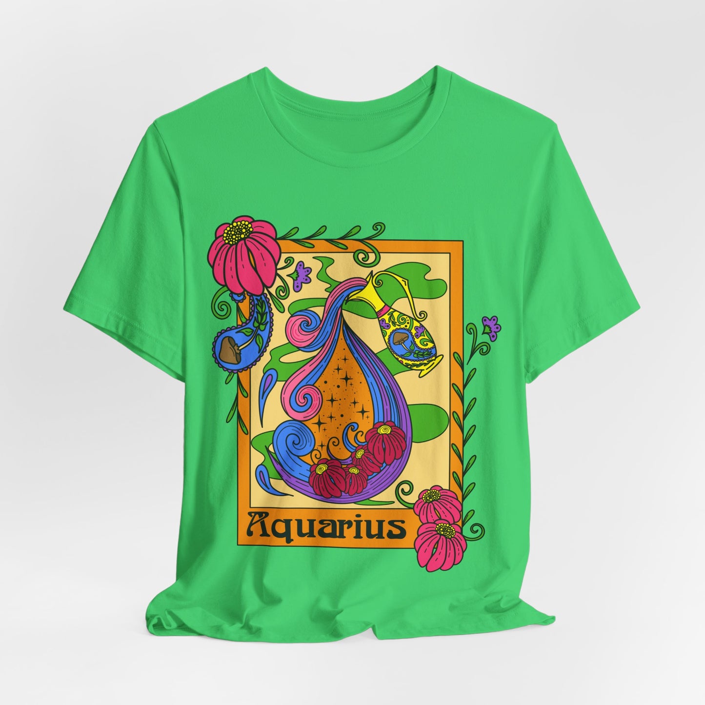 Aquarius star sign T-Shirt, water pale zodiac astrology top, Horoscope birthday gift Tee, Bold retro colourful Design tshirt