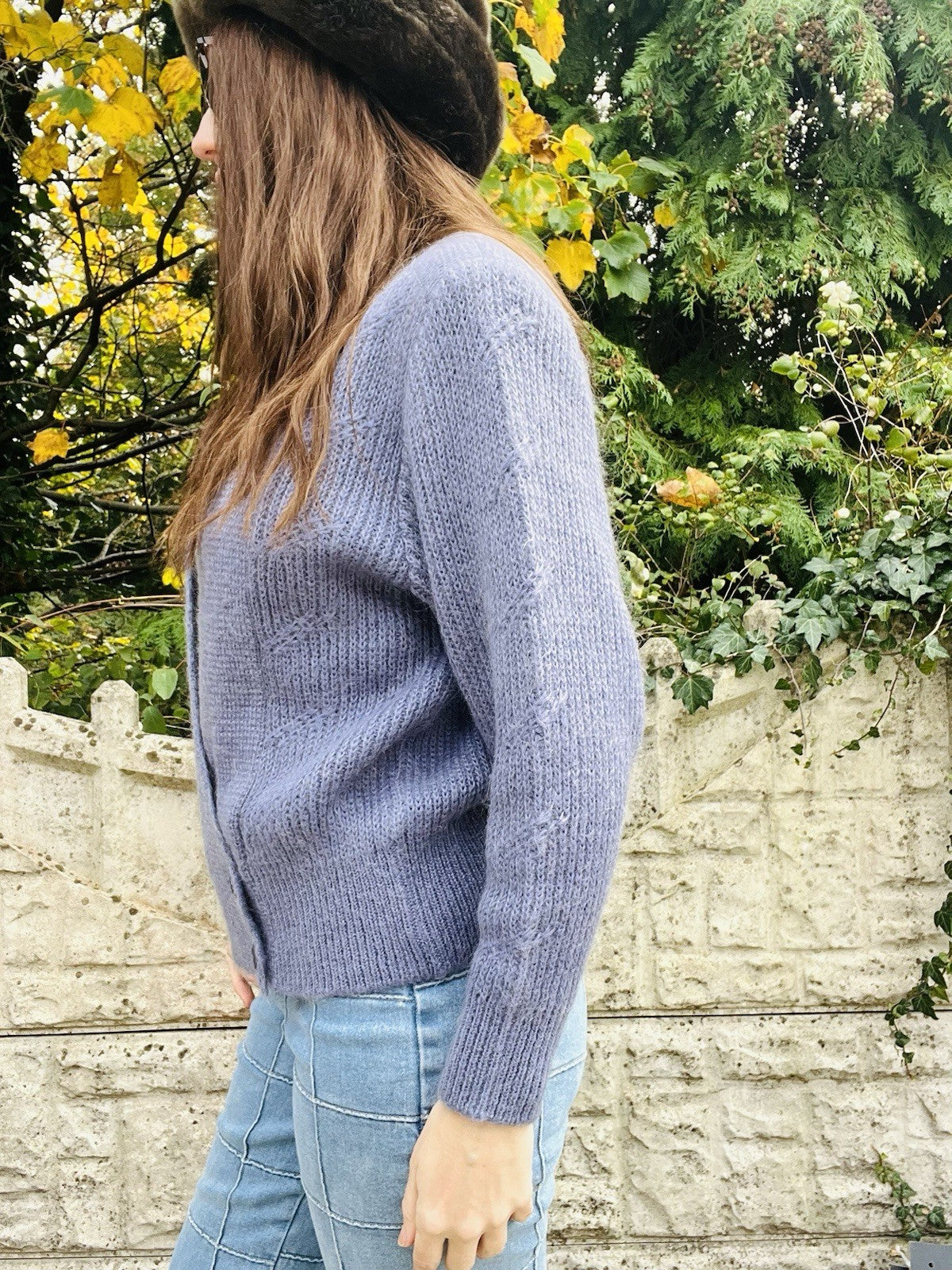 1980s Knit Cardigan Lilac Size 10-12 M True Vintage Lined Winter V Neck Jumper
