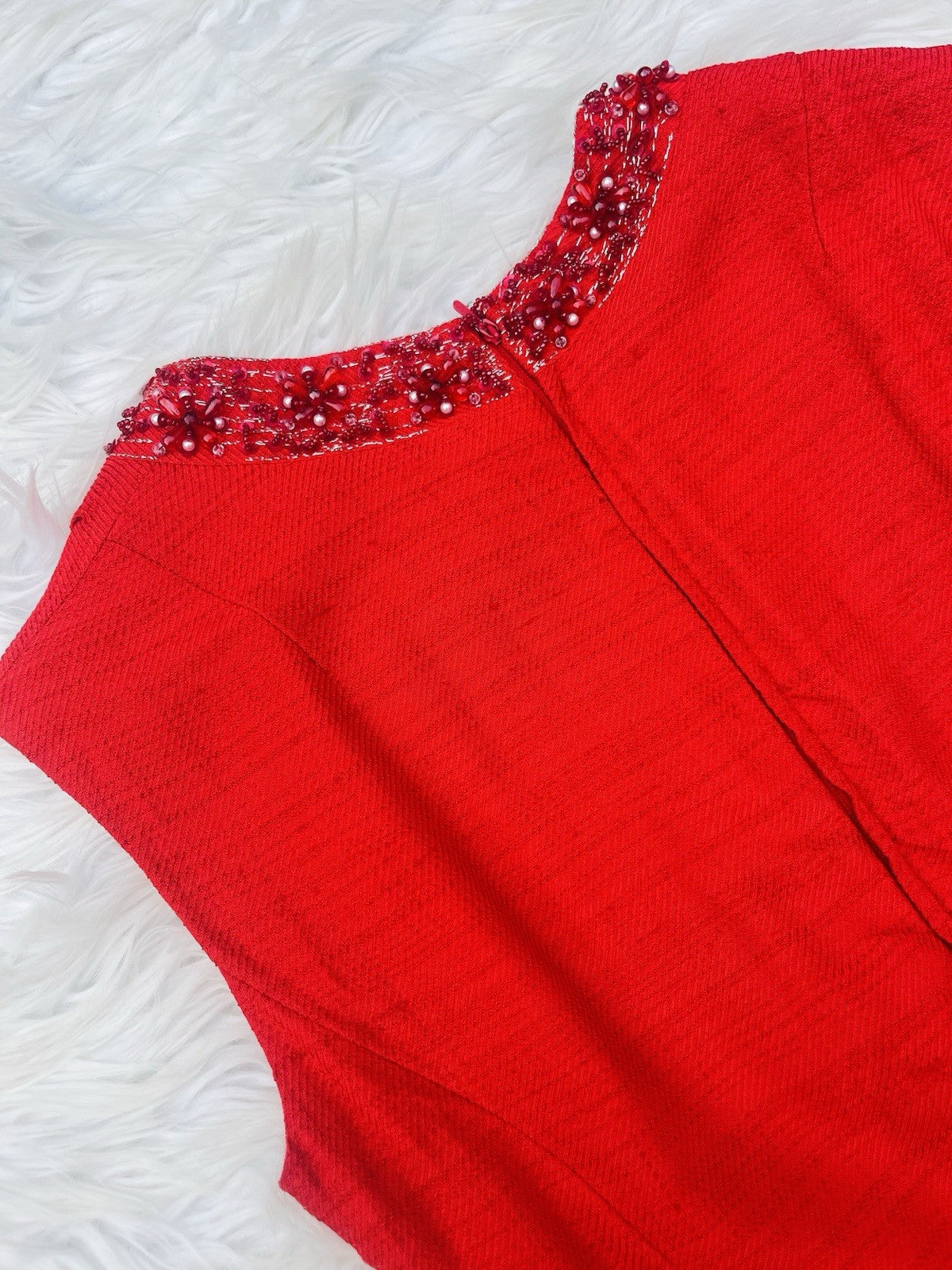 Vintage 1970s Maxi Dress Beaded Embellished Long Retro 70s Dress Red Size 14