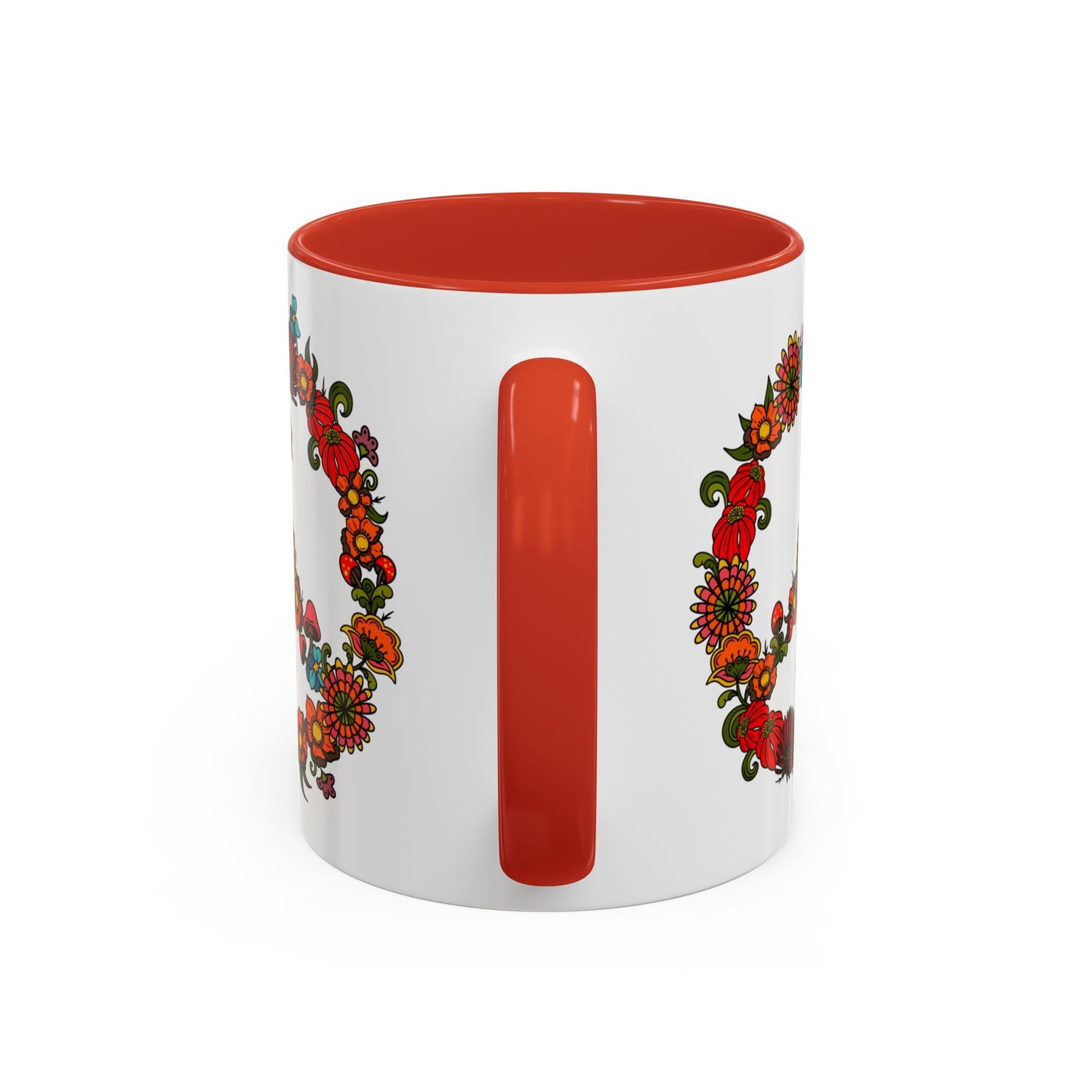 Hippie Peace Sign mug, Retro Floral 60s 70s tea and coffee cup, Colourful CND flower power ceramic mug
