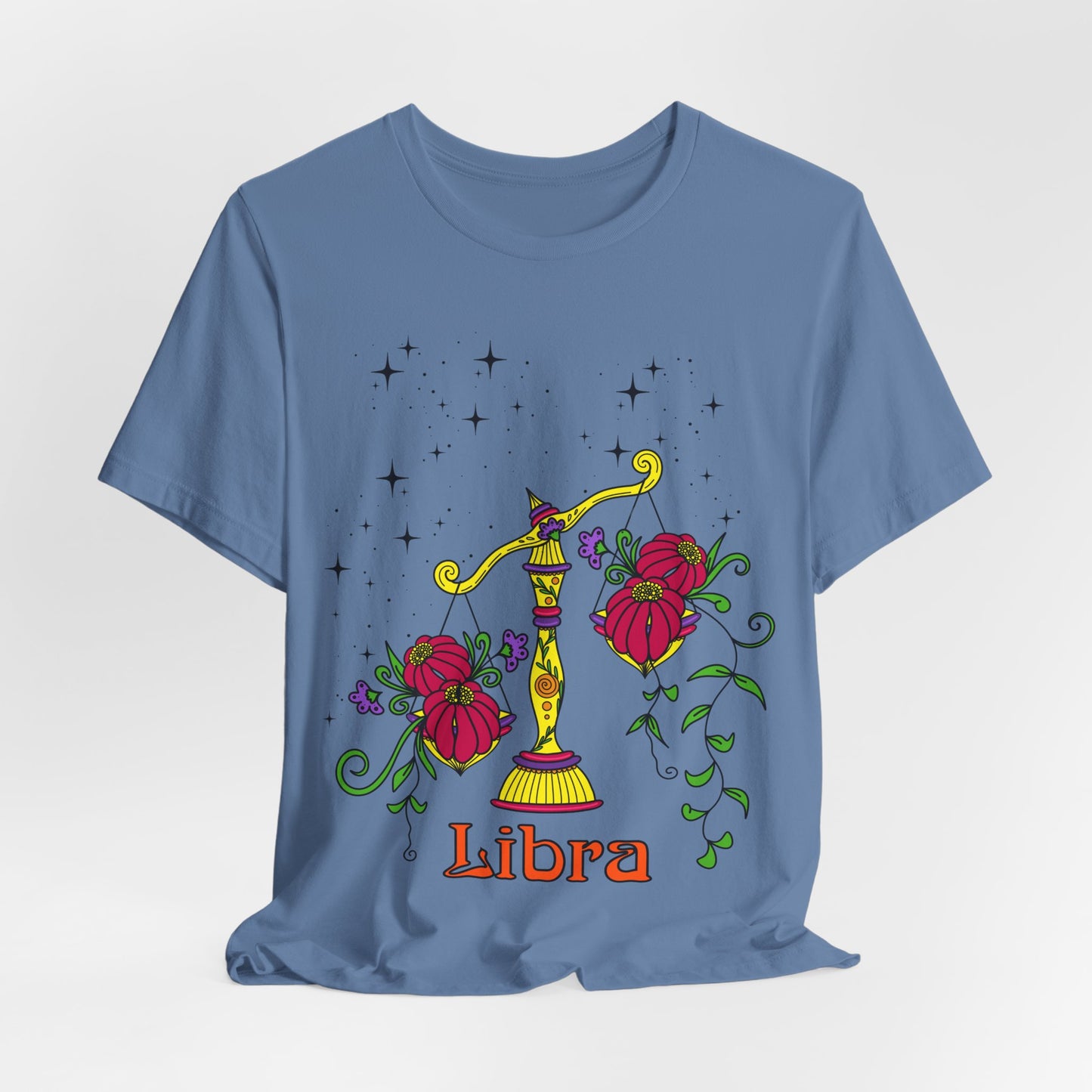 Libra star sign T-Shirt, scales zodiac astrology top, Horoscope birthday gift Tee, Bold retro colourful Design tshirt