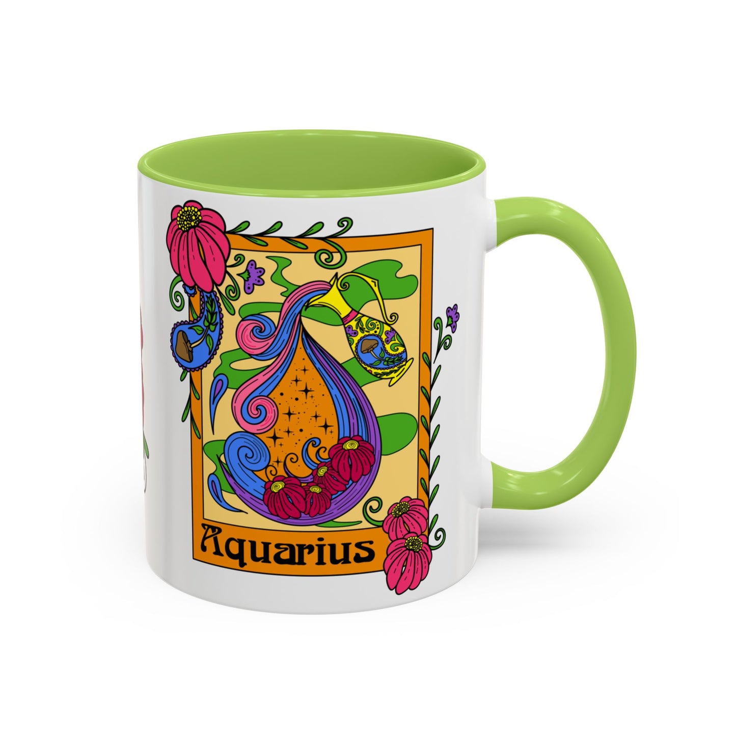 Aquarius star sign mug, water pale zodiac astrology coffee cup, Horoscope birthday gift mug, Bold retro colourful Design ceramic mug
