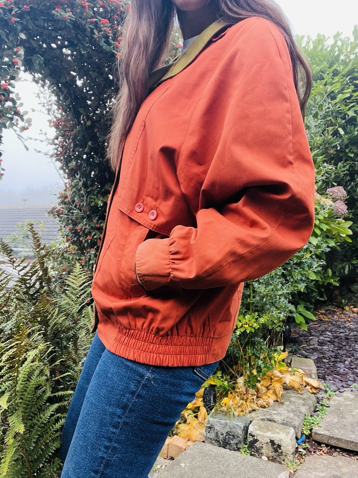 Vintage 70s Retro Jacket By Telemac Bold Orange Coat With Tartan Plaid Lining 14
