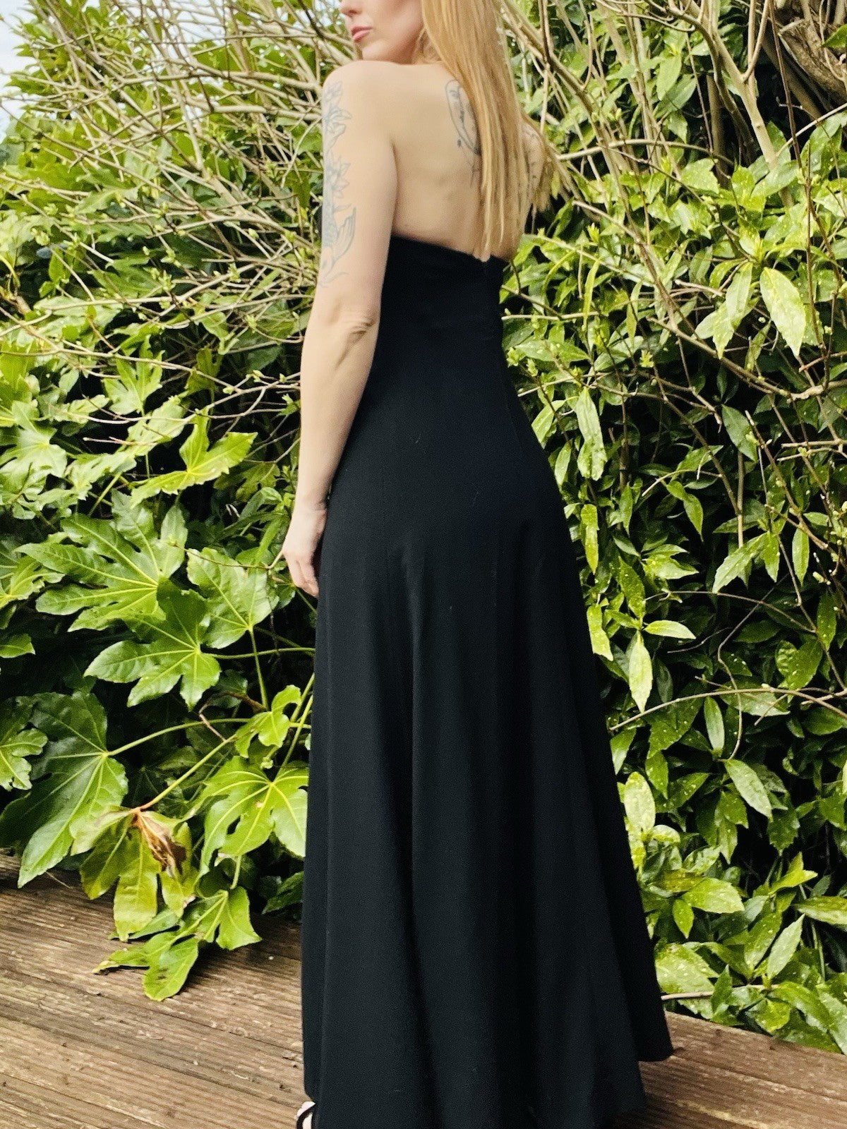 Vintage 1970s Maxi Dress Halterneck Low Back Long Dress By Janick Black Size 8
