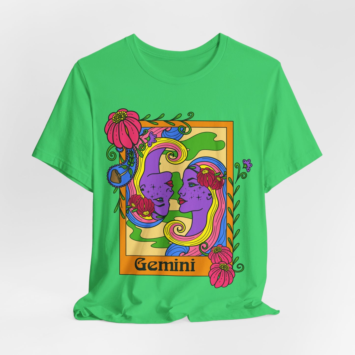 Gemini star sign T-Shirt, Twins zodiac astrology top, Horoscope birthday gift Tee, Bold retro colourful Design tshirt