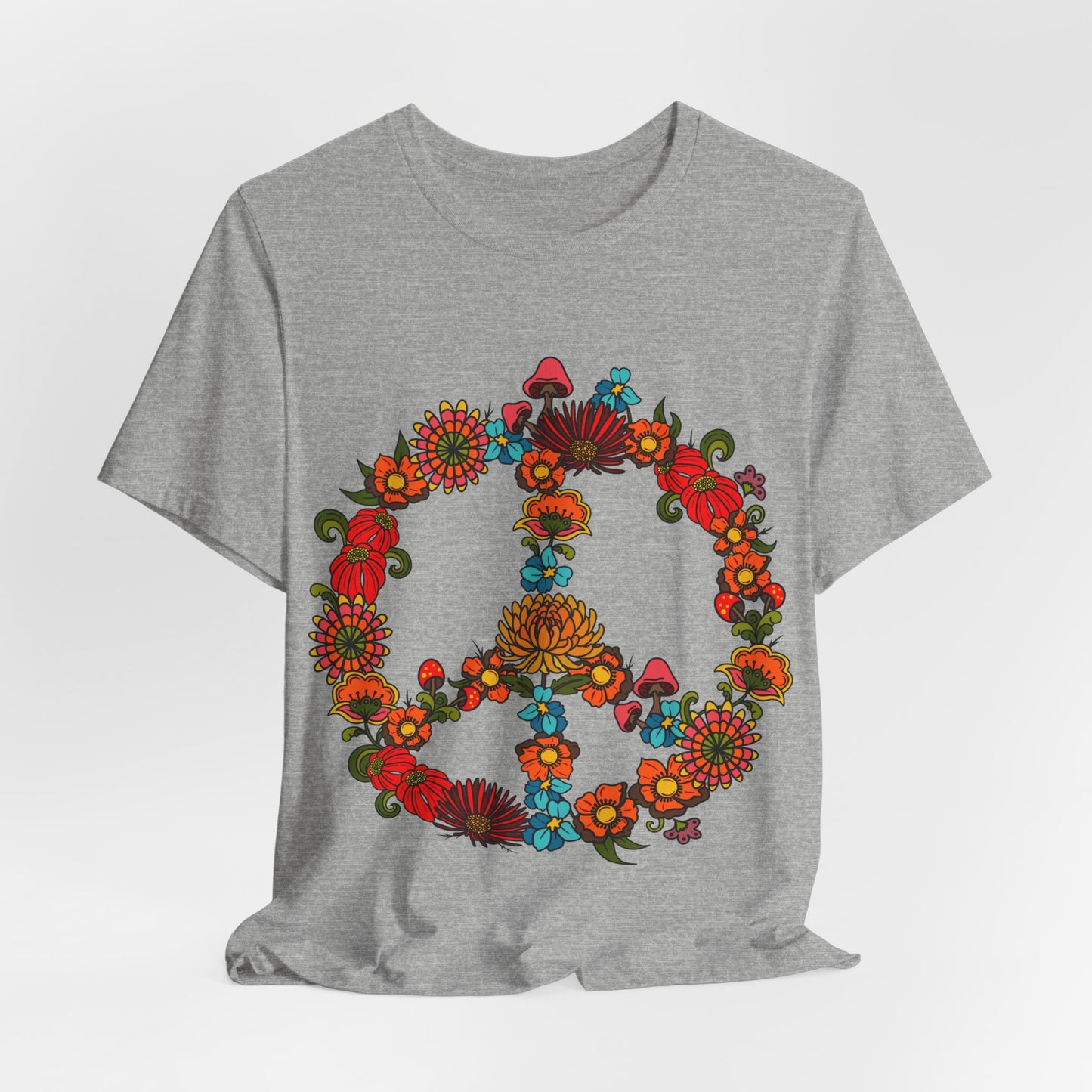 Hippie Peace Sign T-shirt, Retro Floral 60s 70s tee, Colourful CND flower power top