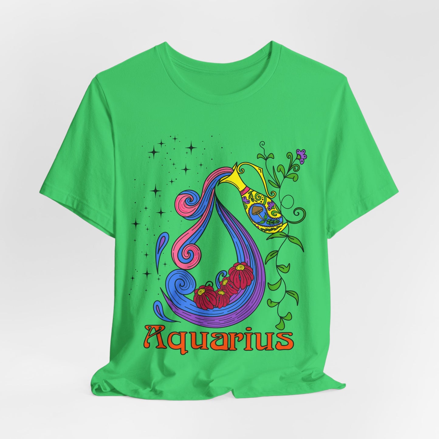 Aquarius star sign T-Shirt, water pale zodiac astrology top, Horoscope birthday gift Tee, Bold retro colourful Design tshirt